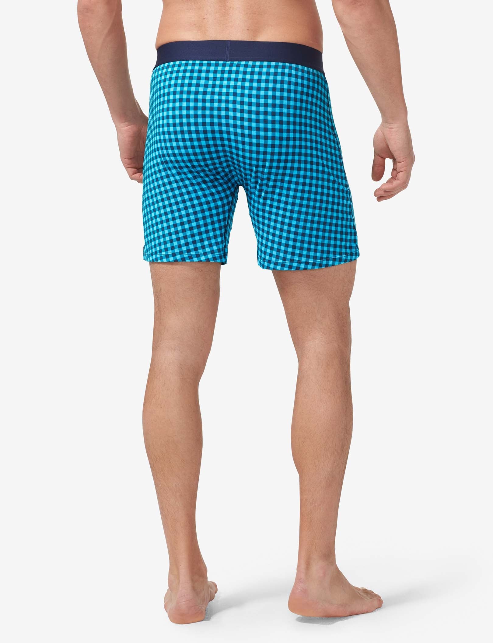 Cool Cotton Relaxed Fit Boxer 6"::Blue Atoll Harvest Gingham
