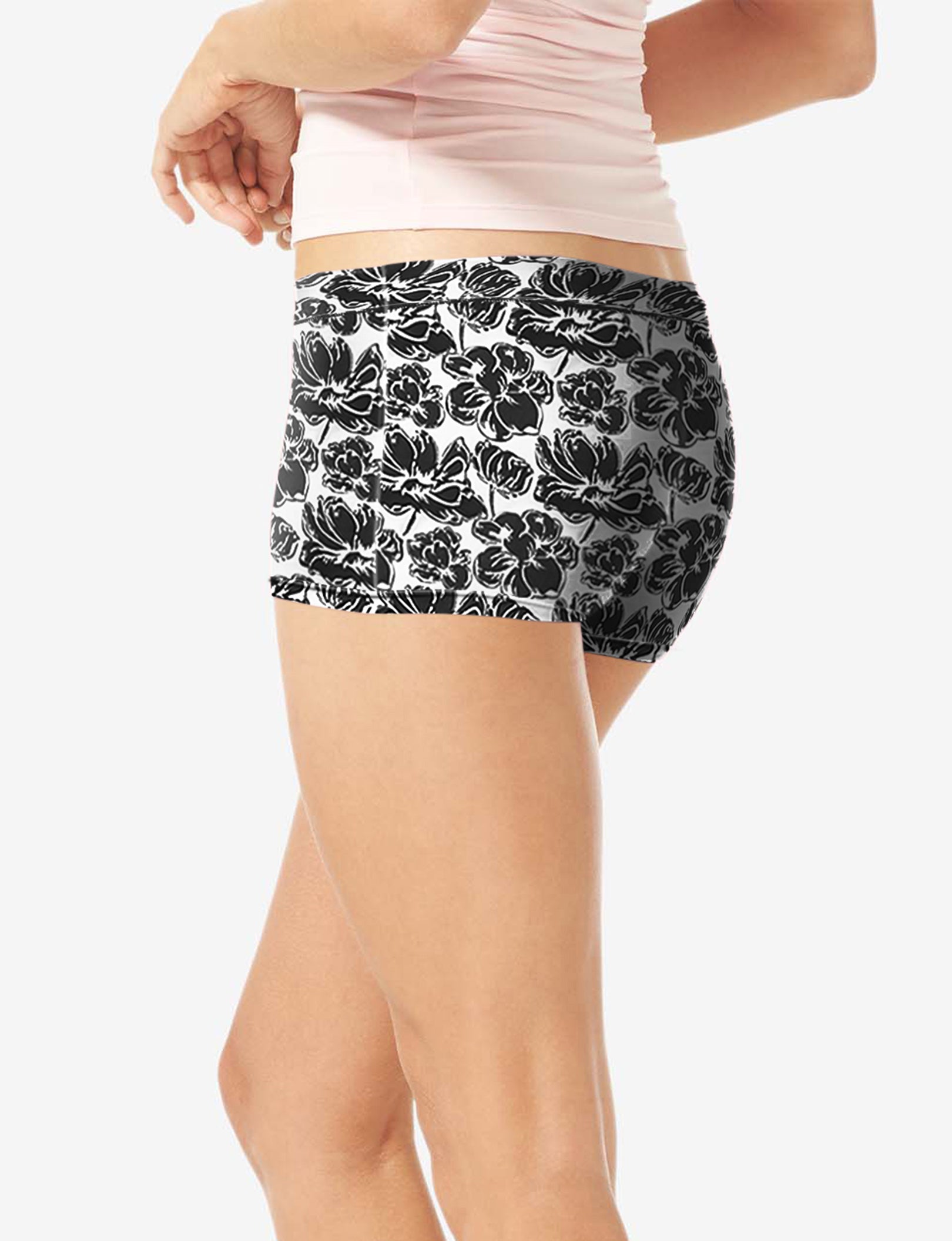 Women's Second Skin Boyshort::Black Etched Floral