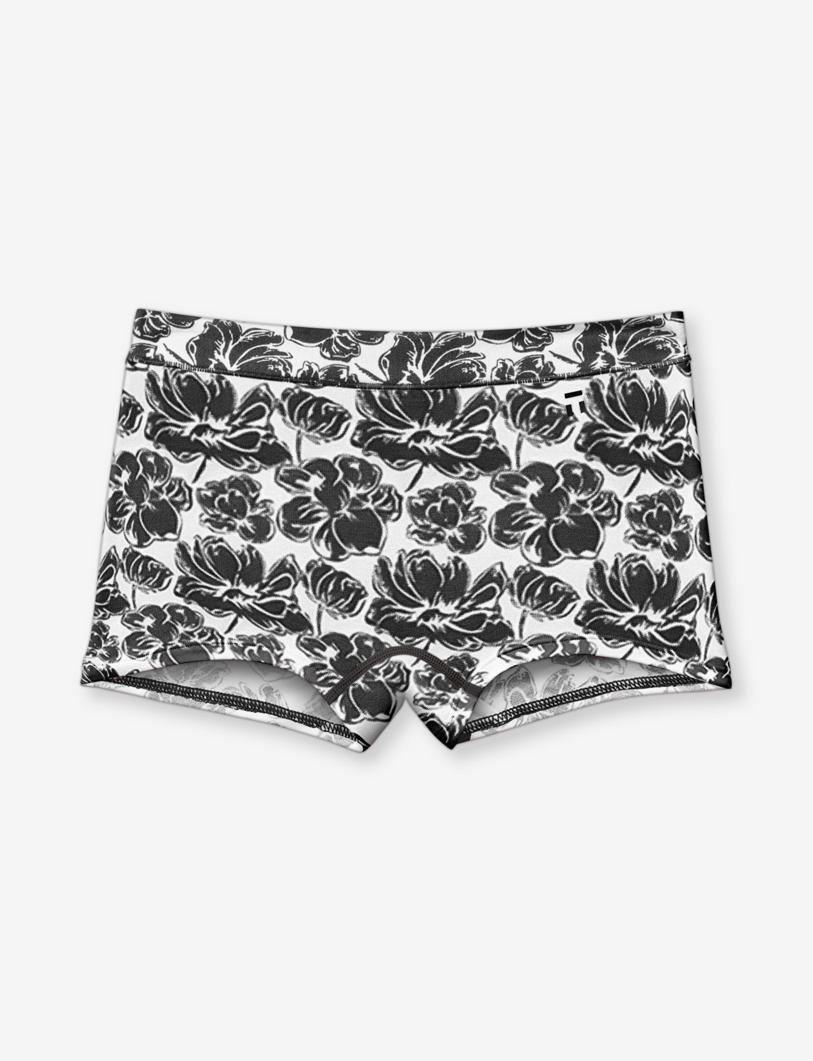 Women's Second Skin Boyshort::Black Etched Floral