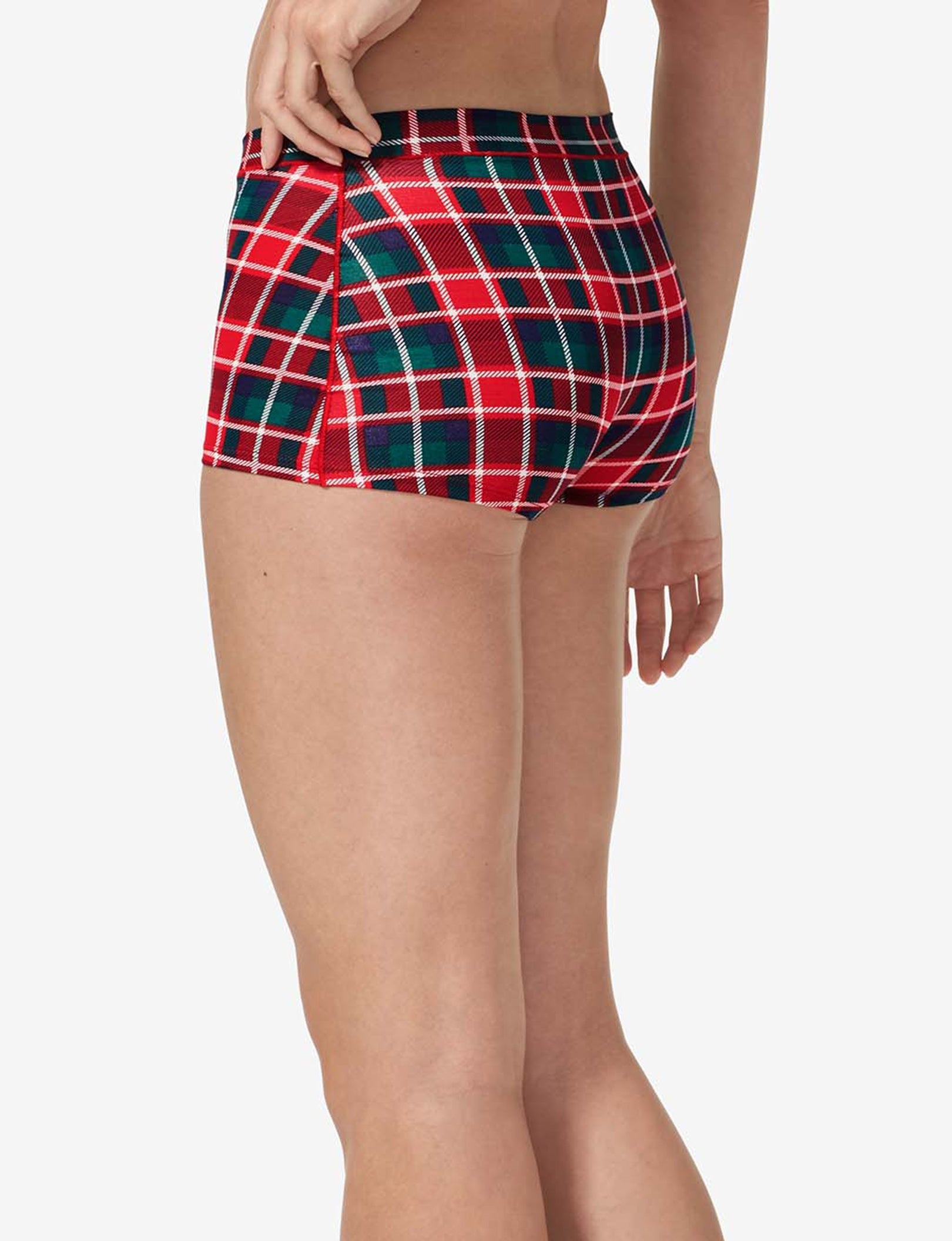 Women's Second Skin Boyshort::Haute Red Fireplace Plaid