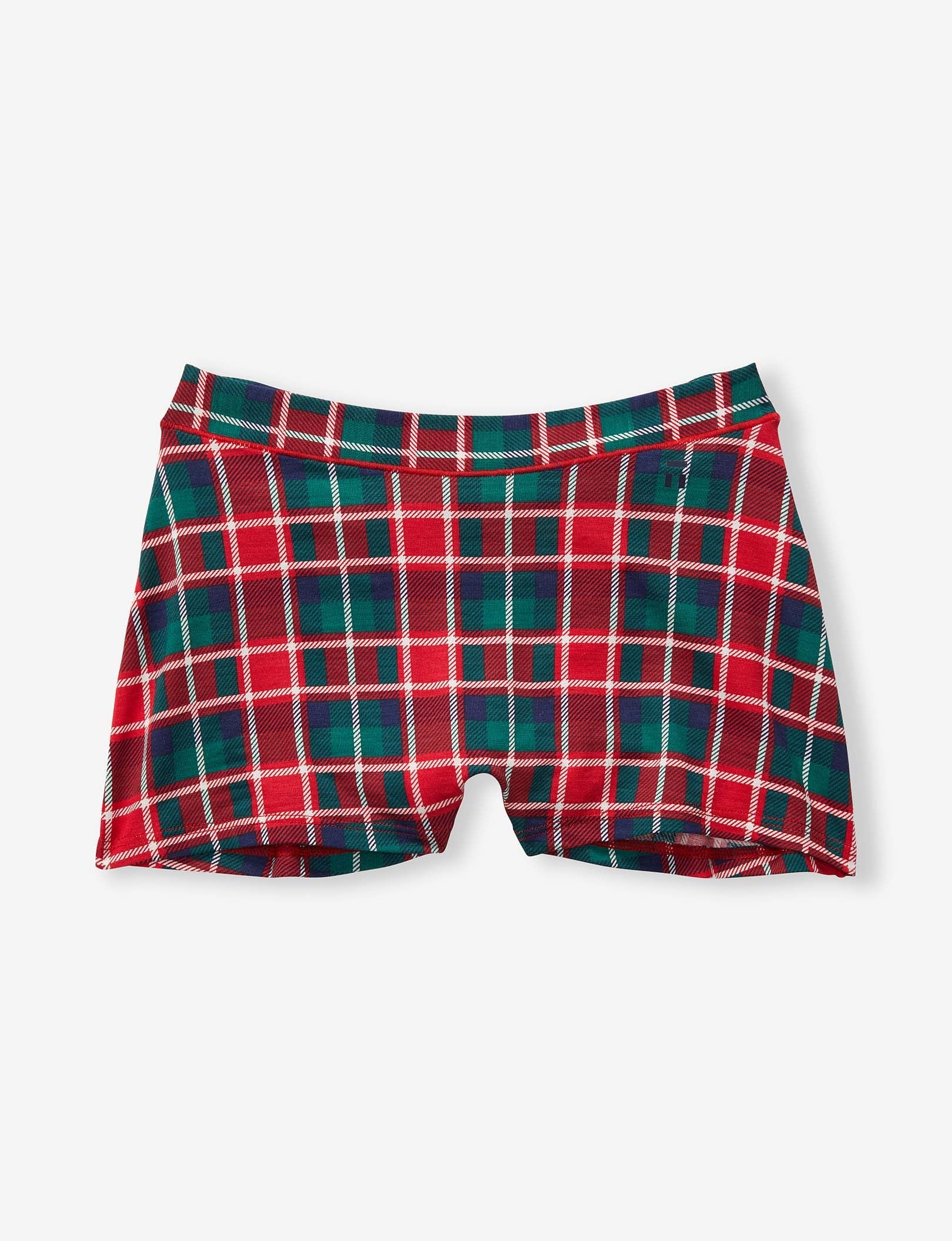 Women's Second Skin Boyshort::Haute Red Fireplace Plaid