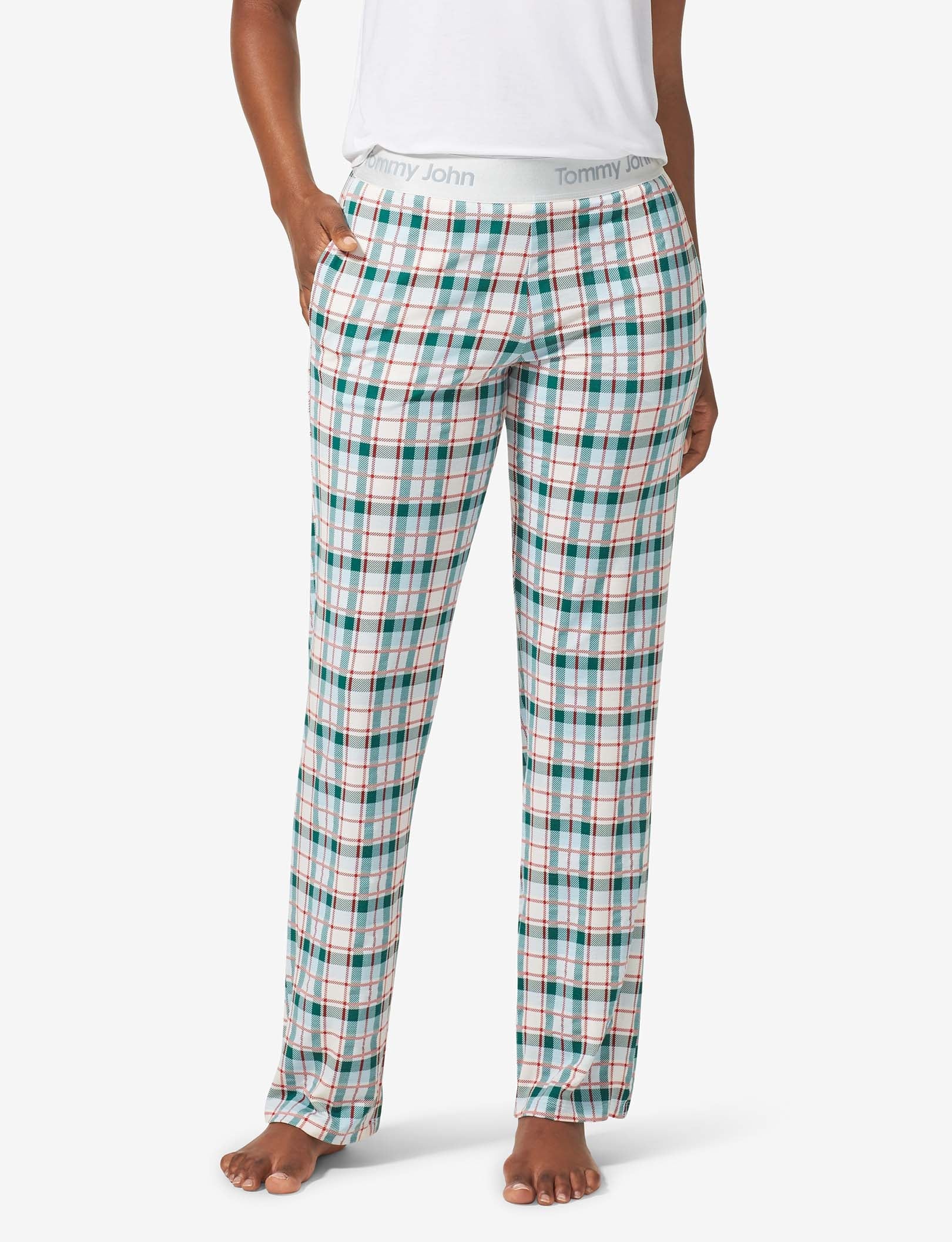 Women's Second Skin Sleep Pant::Coconut Milk Fireplace Plaid
