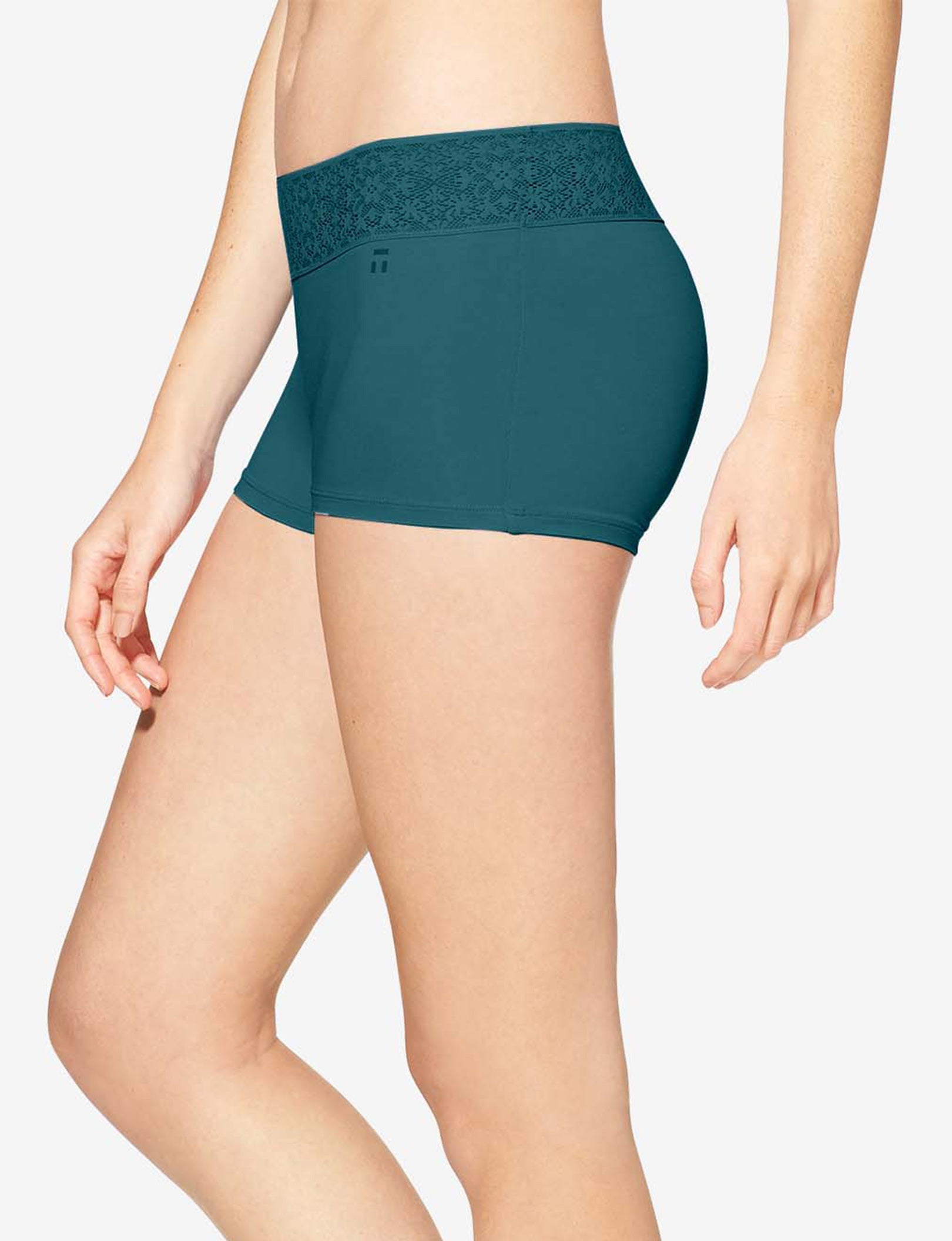 Women's Cool Cotton Boyshort, Lace Waist::Mediterranea Lace Waist