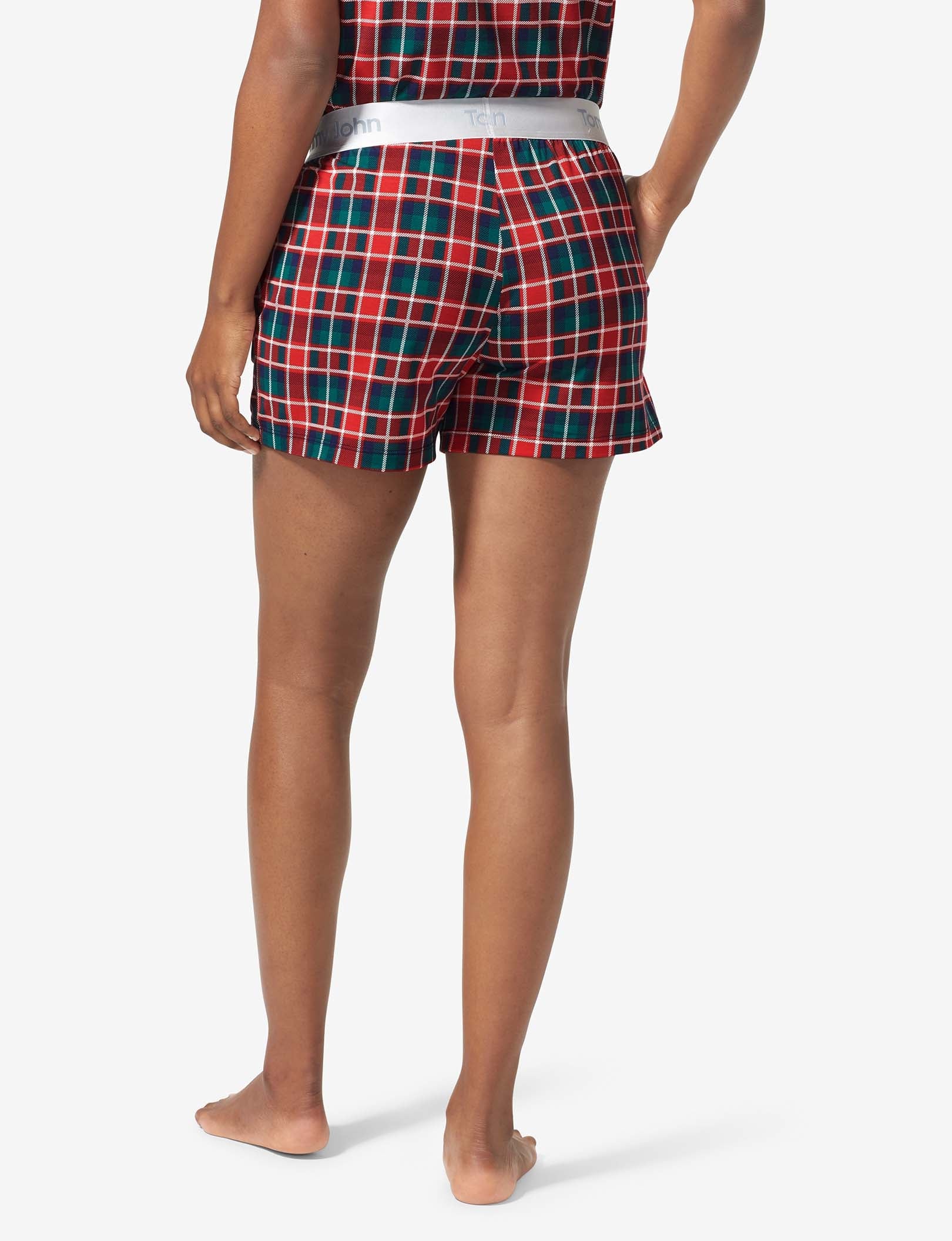 Women's Second Skin Sleep Short::Haute Red Fireplace Plaid
