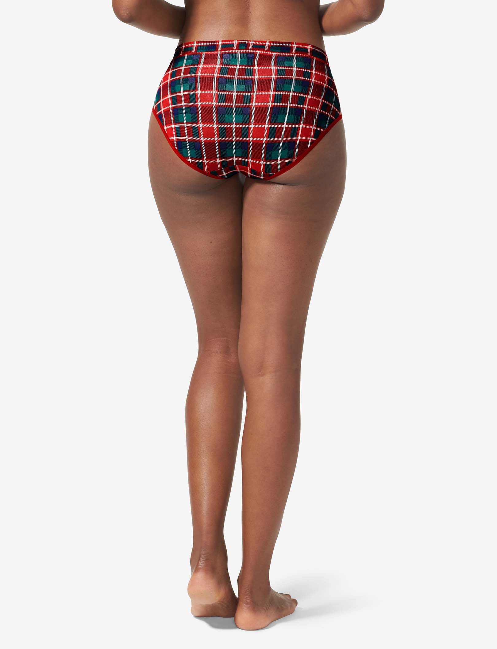 Women's Second Skin High Rise Brief::Haute Red Fireplace Plaid
