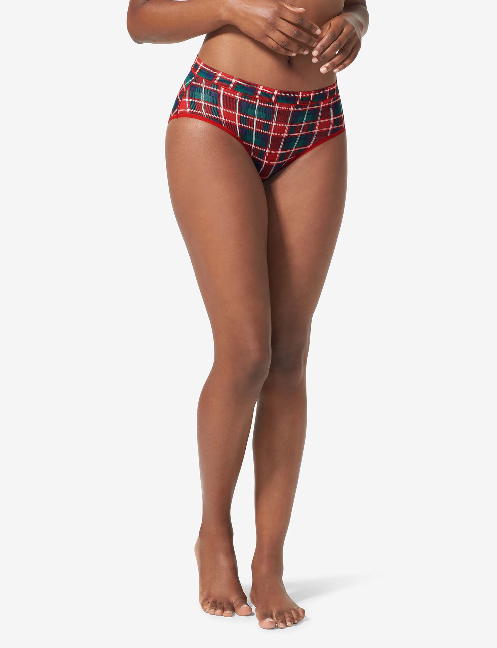 Women's Second Skin High Rise Brief::Haute Red Fireplace Plaid