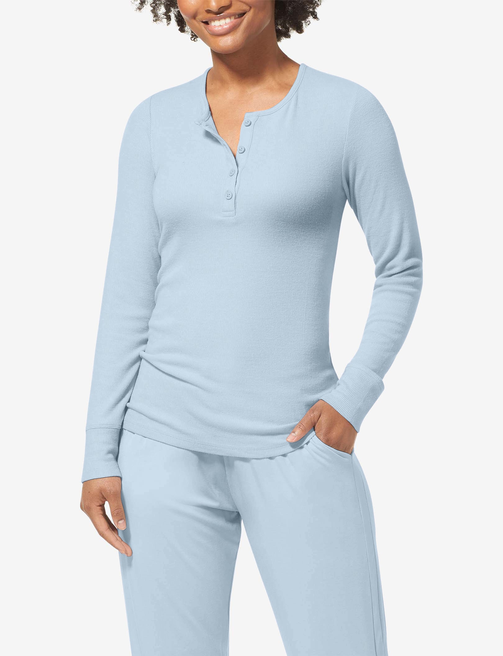 Women's Lounge Henley::Ice blue
