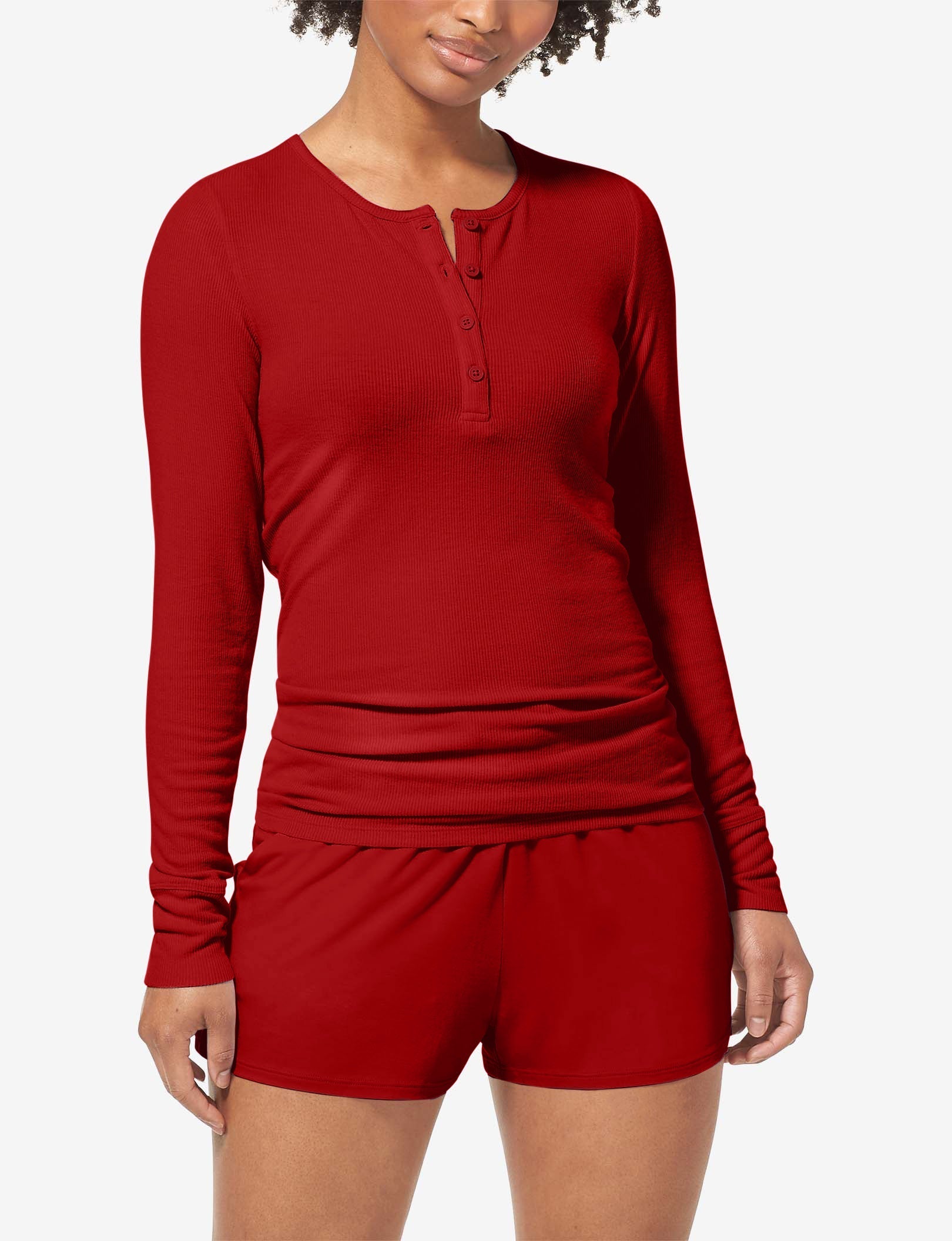 Women's Lounge Henley::Red Dahlia