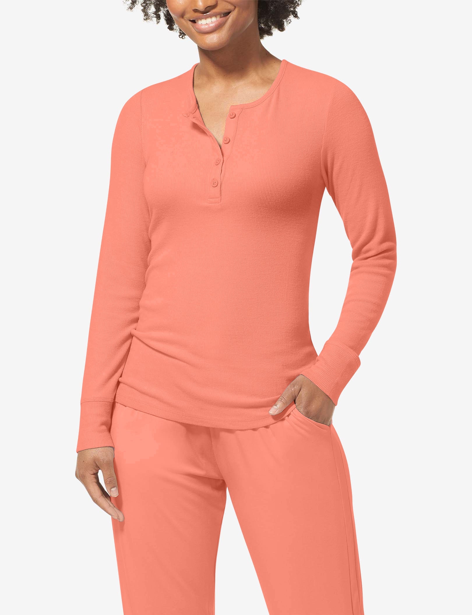 Women's Lounge Henley::Peach