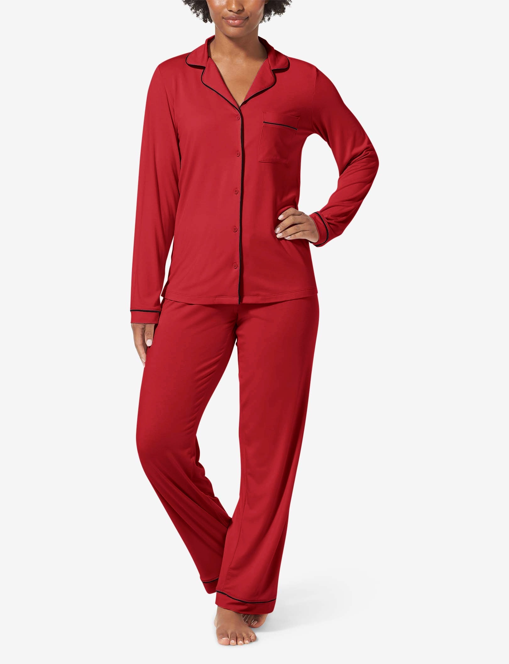 Women's Long Sleeve Top & Pant Pajama Set::Haute Red