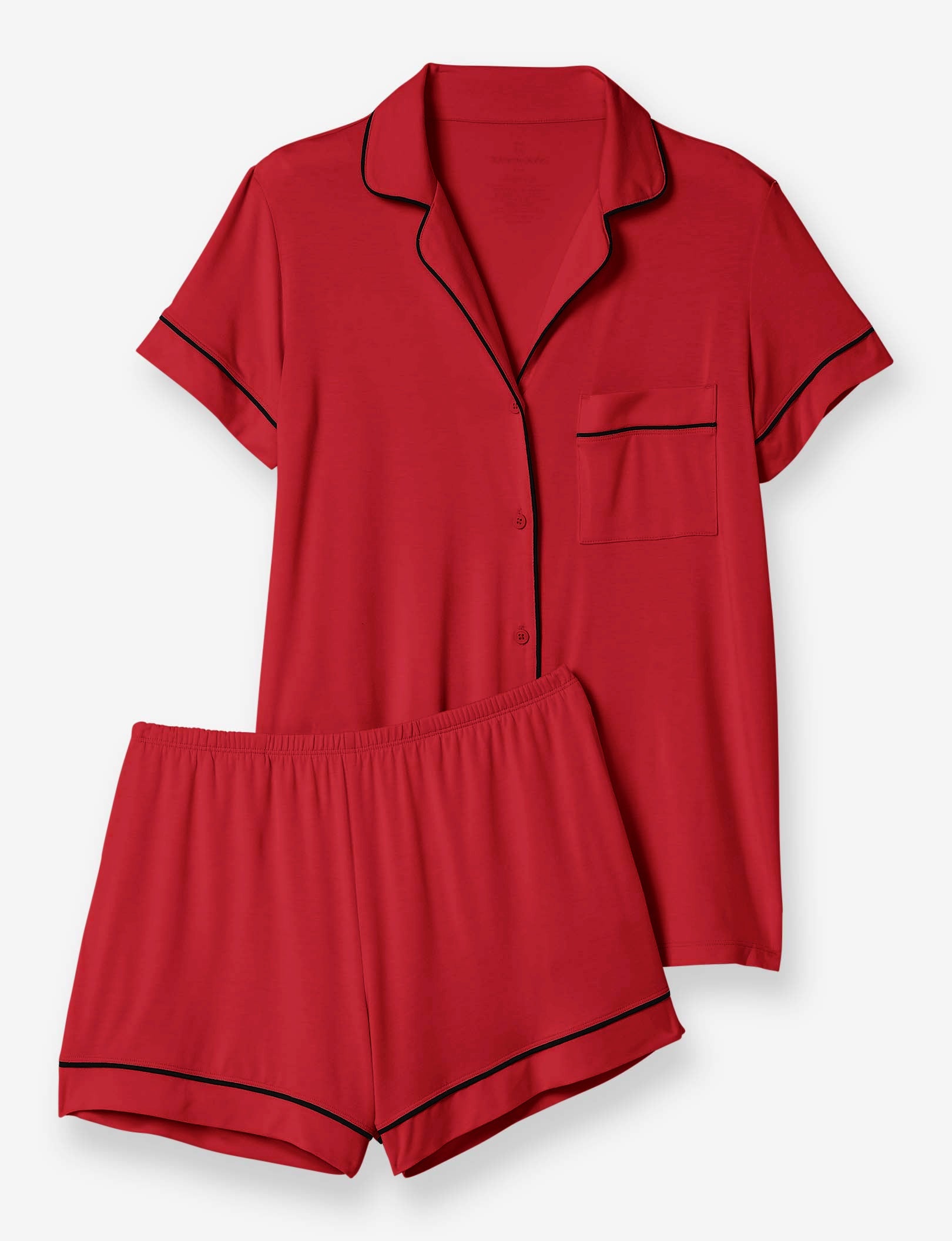 Women's Short Sleeve Top & Short Pajama Set::Haute Red