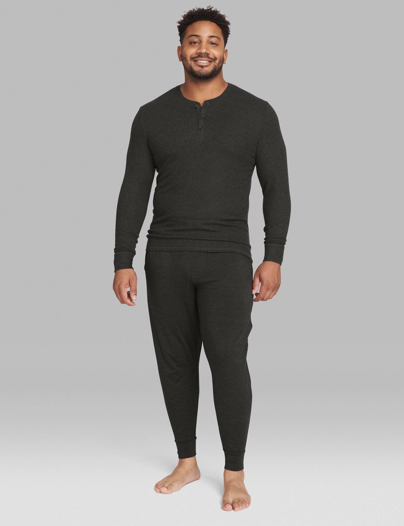 Lounge Henley & Jogger Set::Charcoal Heather
