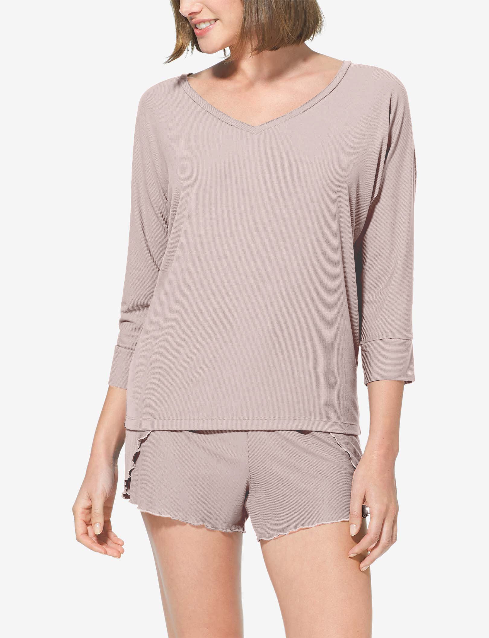Women’s Second Skin Micro Rib V-Neck Sleep Tee::Sphinx Micro Rib