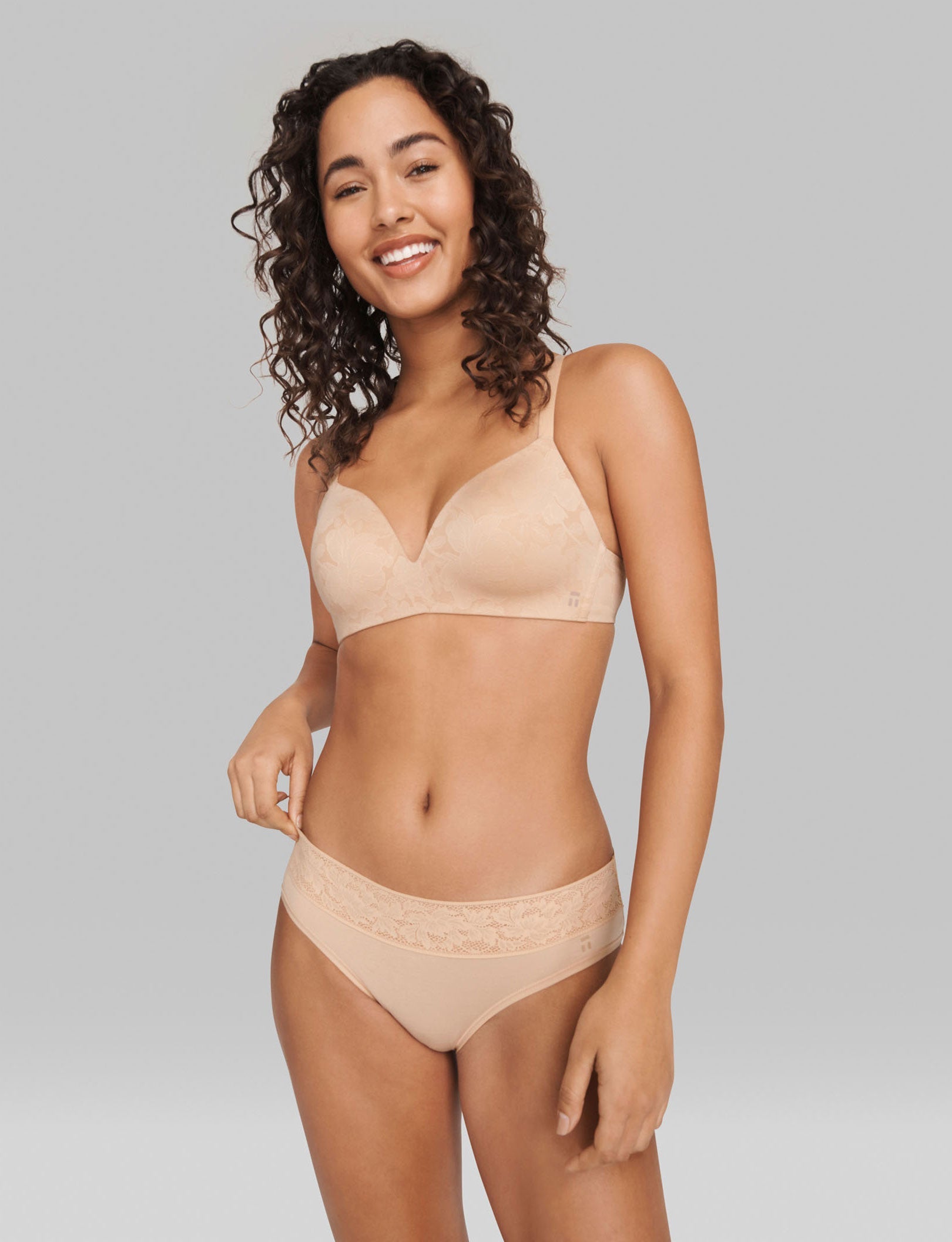 Women's Second Skin Brief, Lace Waist (3-Pack)::Black/Maple Sugar/Soft Pink