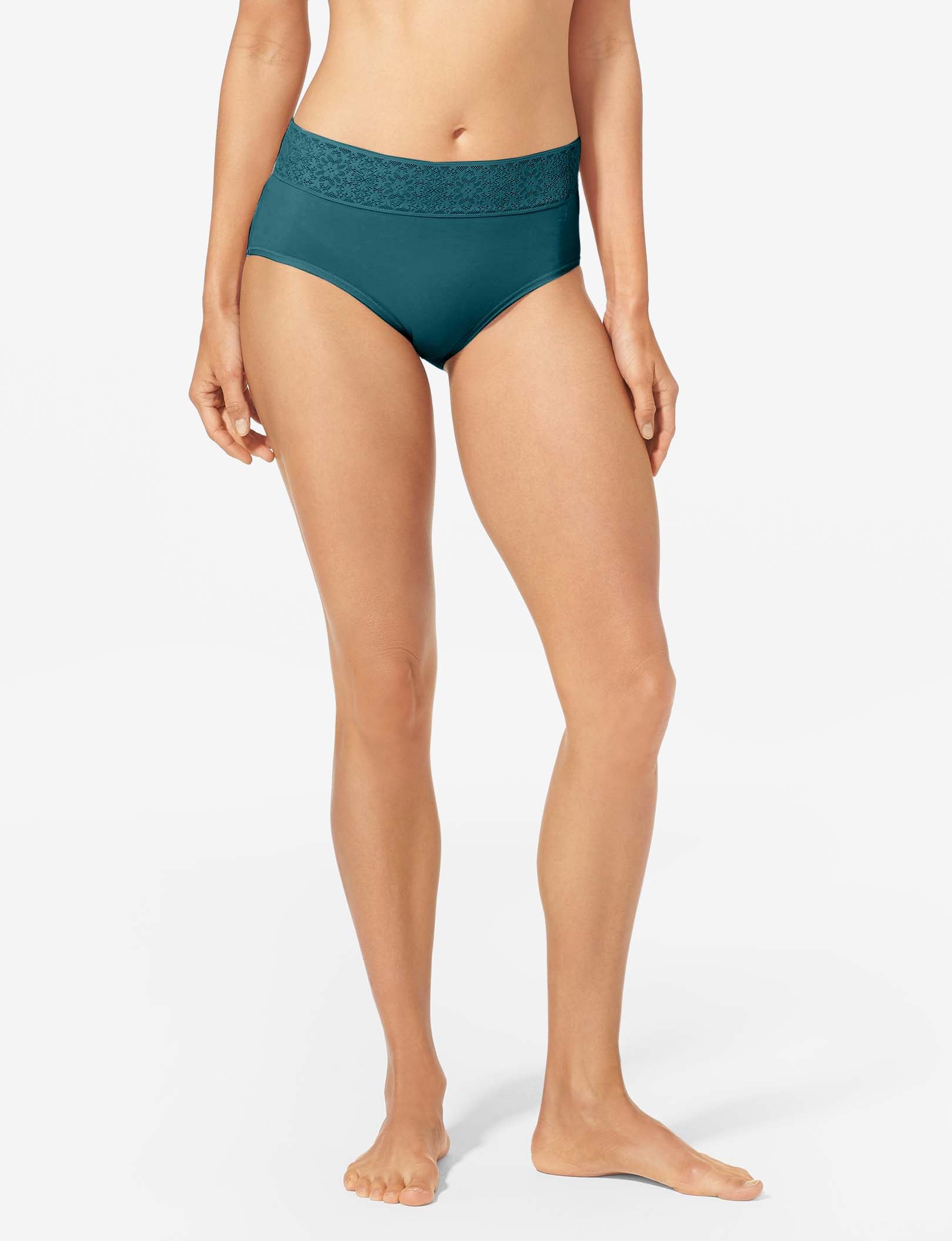 Women's Cool Cotton High Rise Brief, Lace Waist::Mediterranea Lace Waist