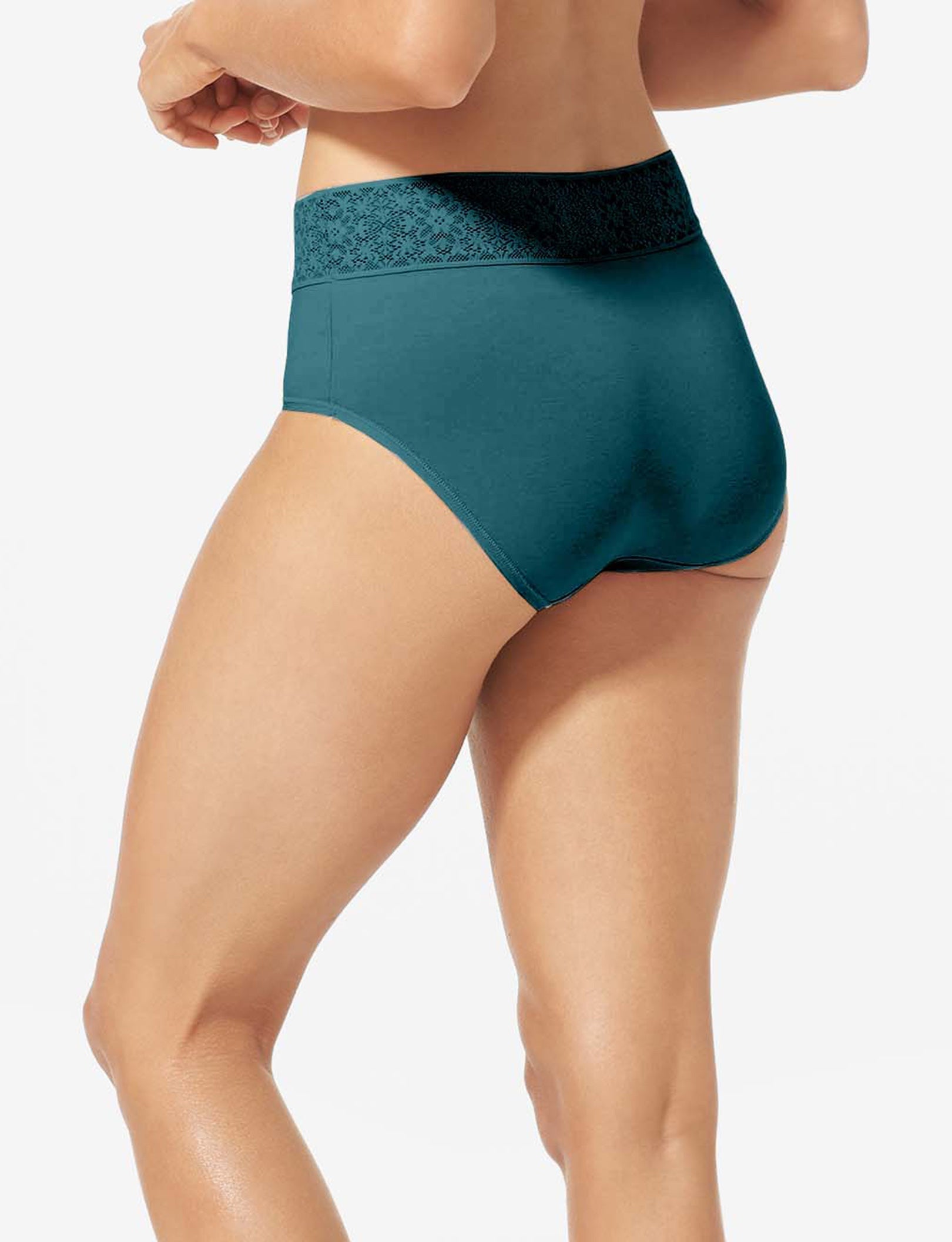 Women's Cool Cotton High Rise Brief, Lace Waist::Mediterranea Lace Waist