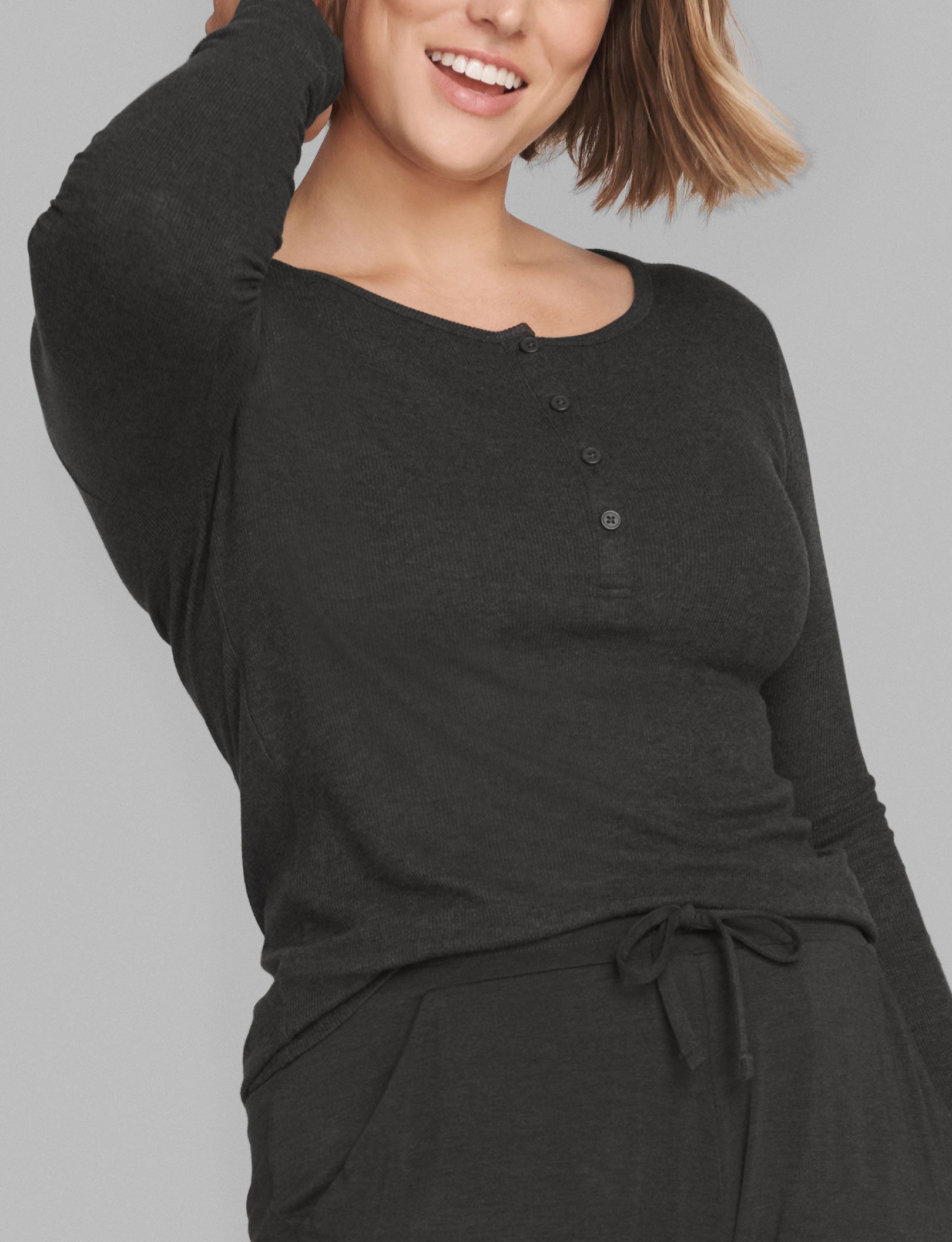 Women's Lounge Henley::Charcoal Heather