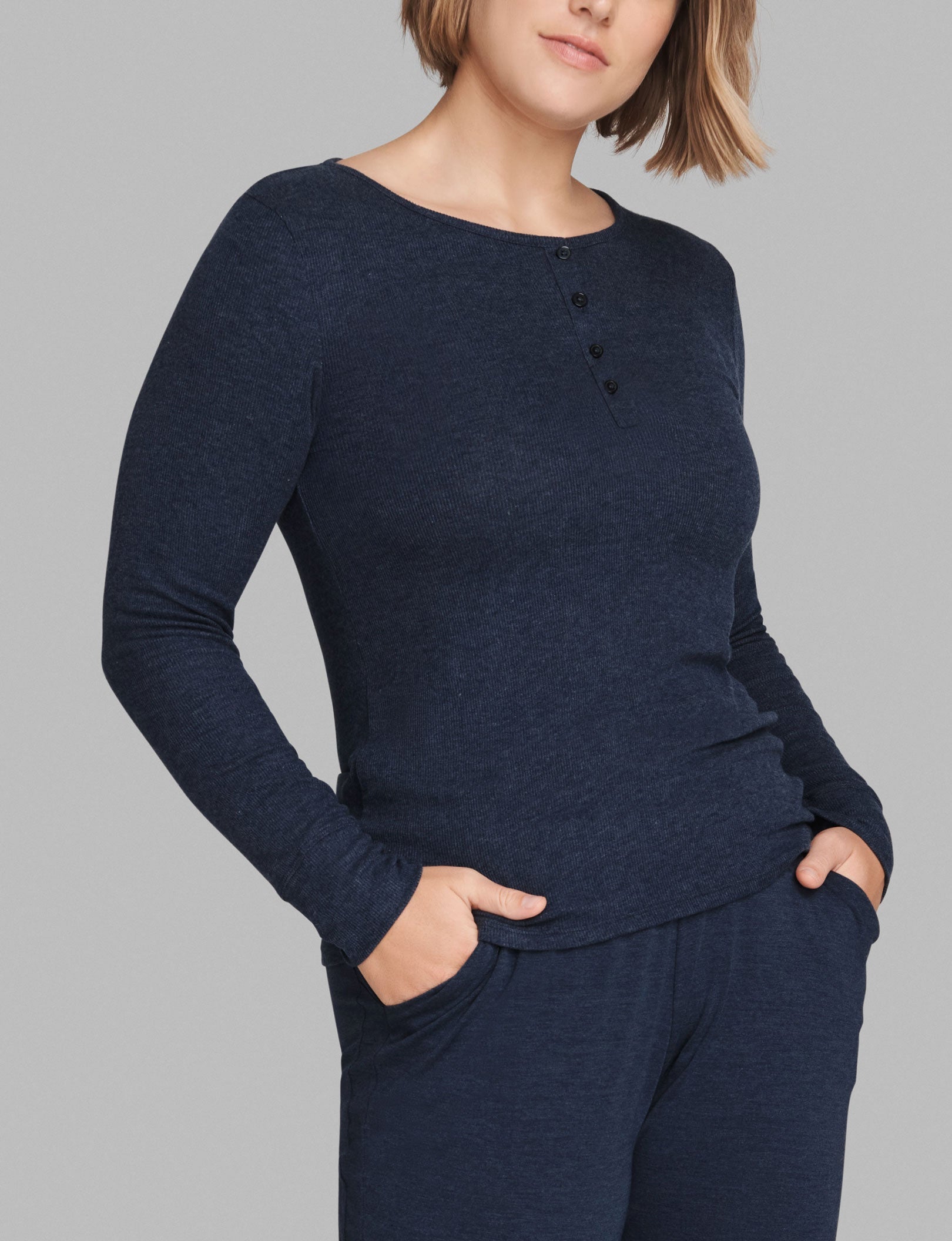 Women's Lounge Henley::Dress Blues Heather