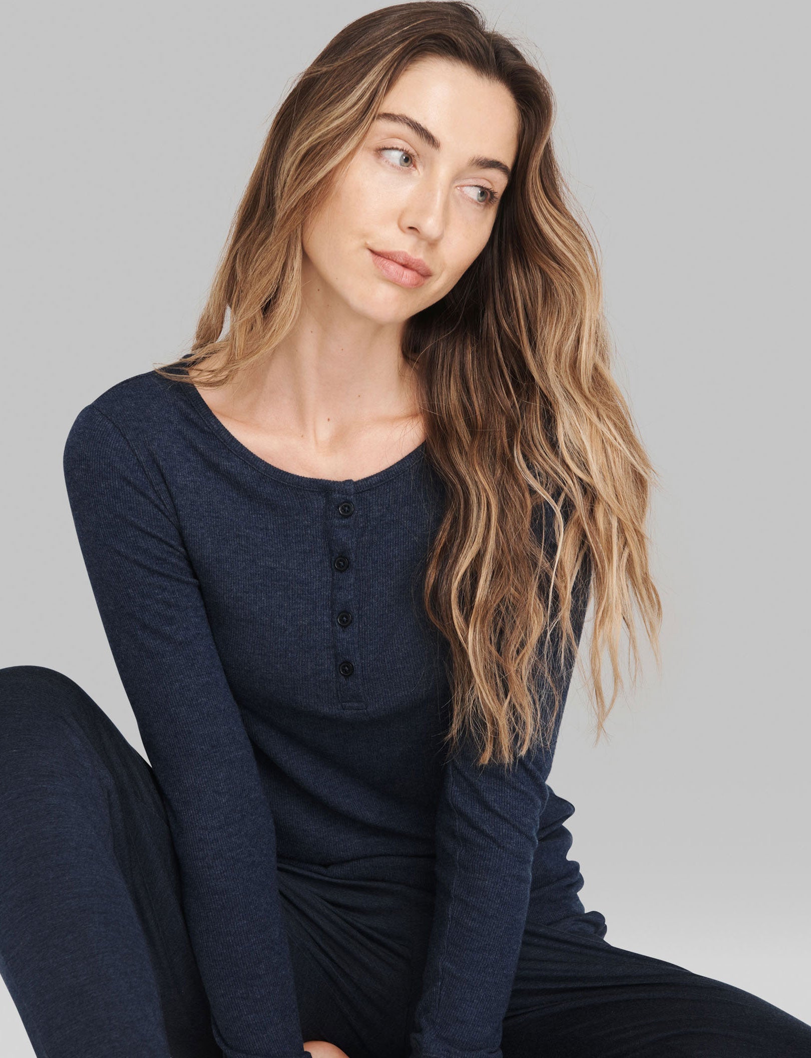 Women's Lounge Henley::Dress Blues Heather