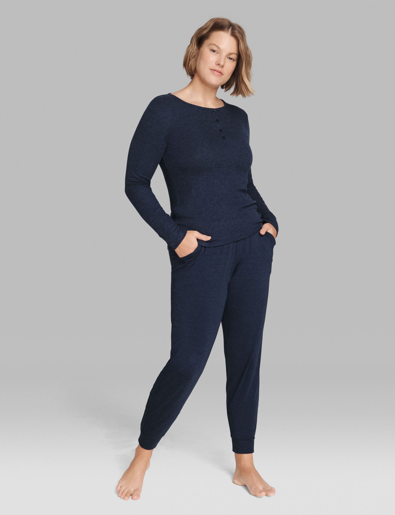 Women's Lounge Henley::Dress Blues Heather