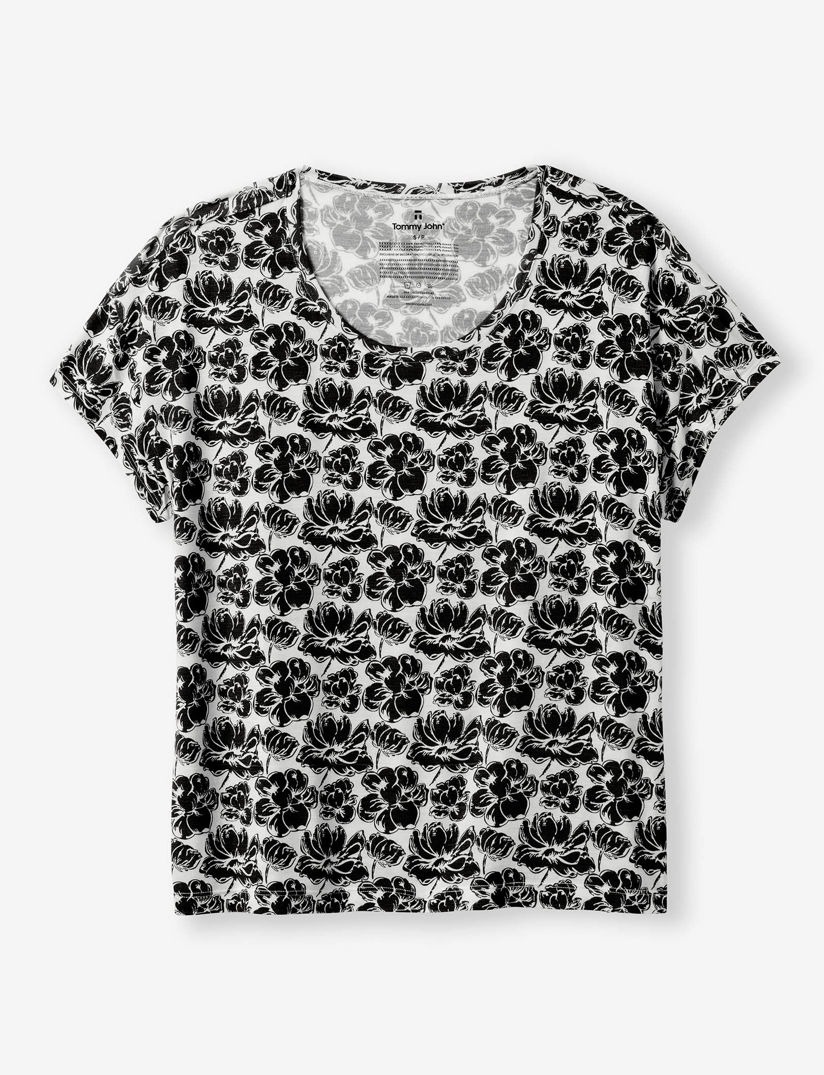 Women's Second Skin Sleep Tee::Black Etched Floral