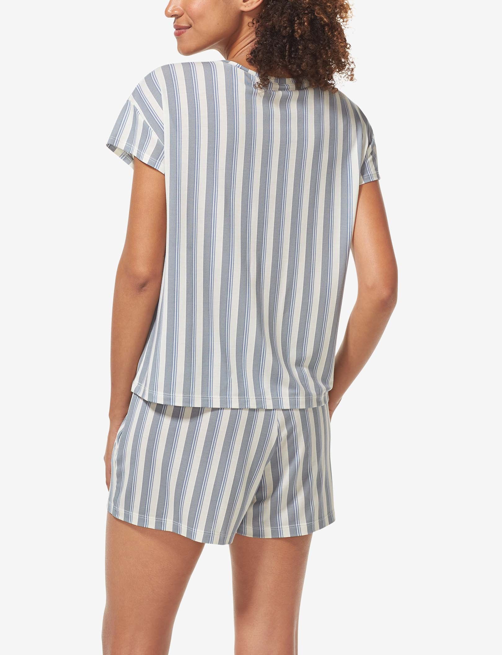 Women's Second Skin Sleep Tee::Blue Blush Goodnight Stripe