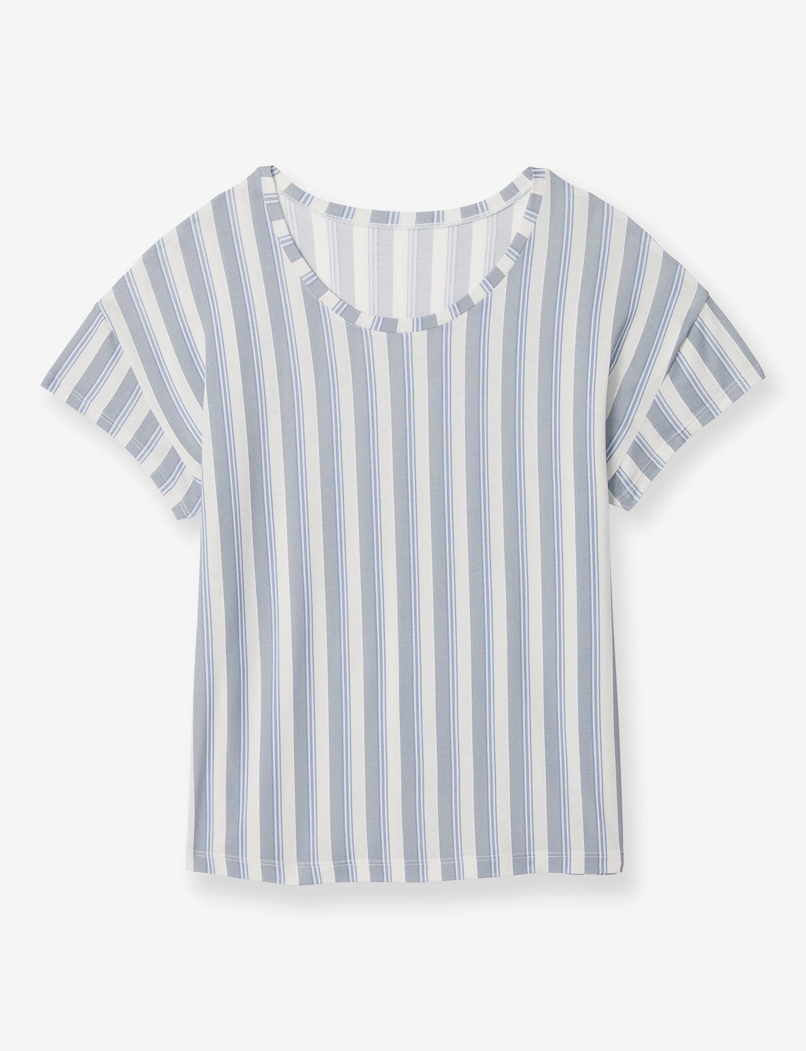 Women's Second Skin Sleep Tee::Blue Blush Goodnight Stripe