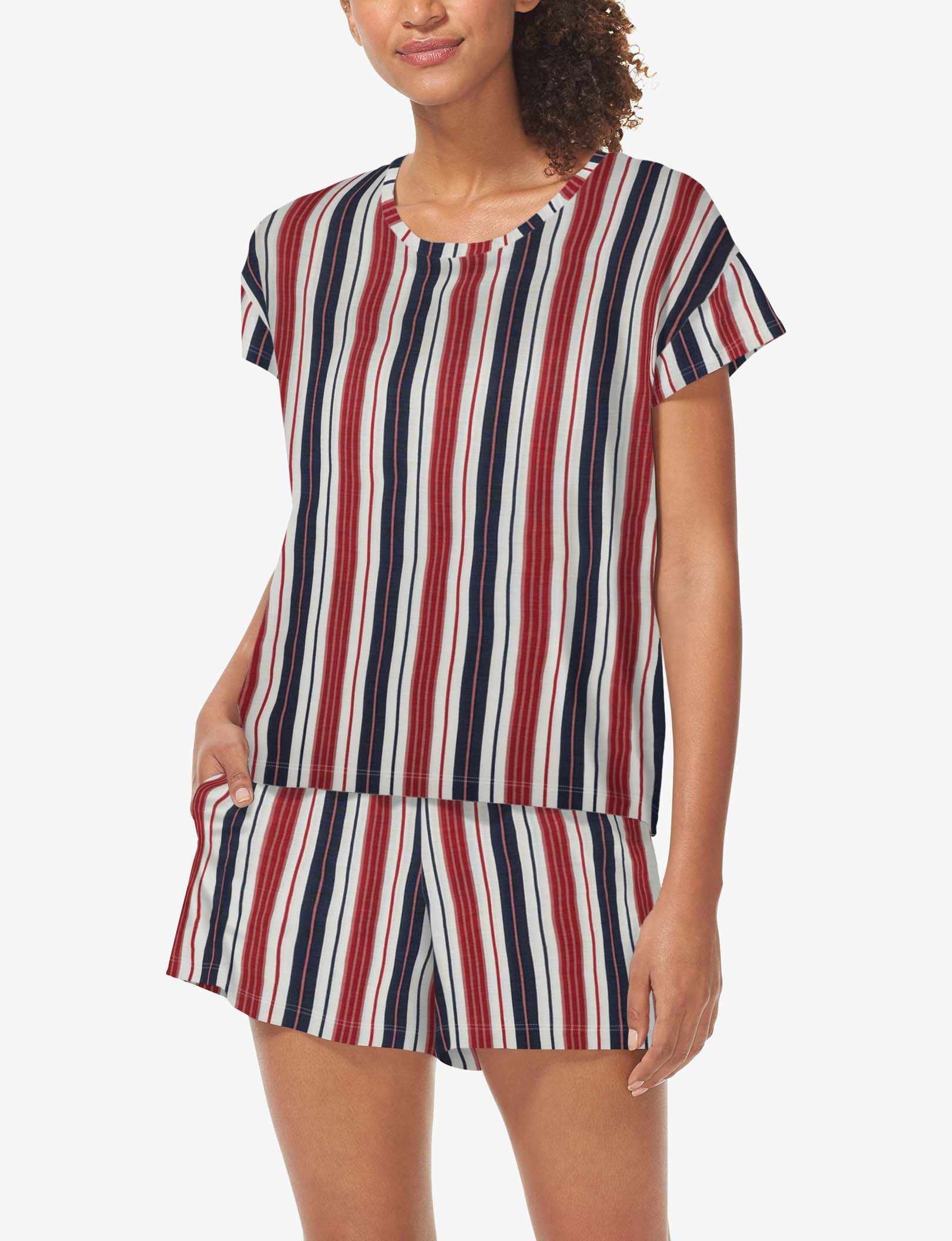 Women's Second Skin Sleep Tee::July Pinstripe Print