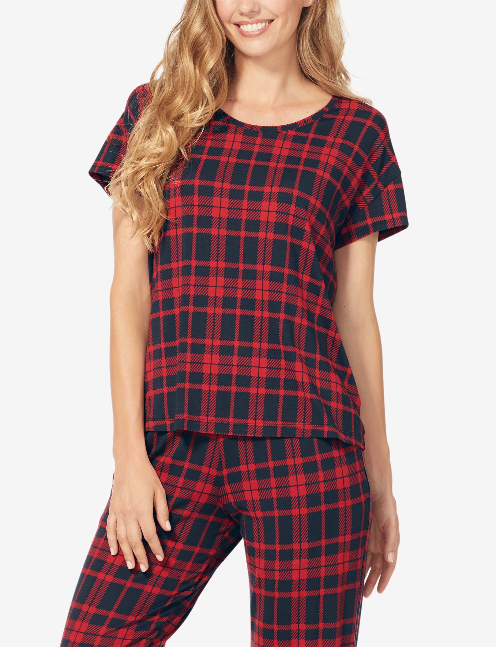 Women's Second Skin Sleep Tee::Night Sky/Cocoa Plaid