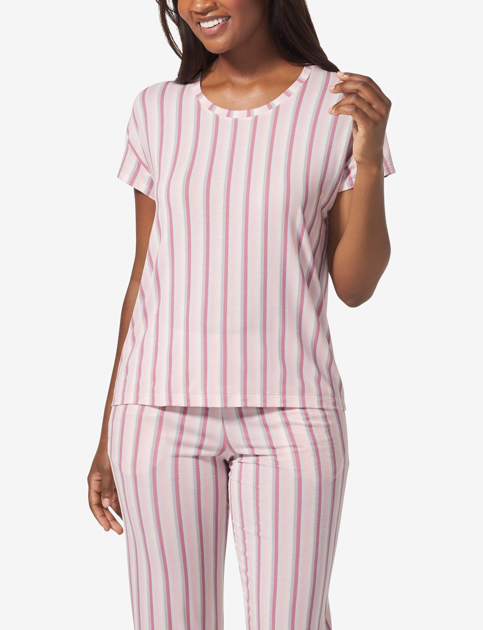 Women's Second Skin Sleep Tee::Foxglove Fringe Stripe