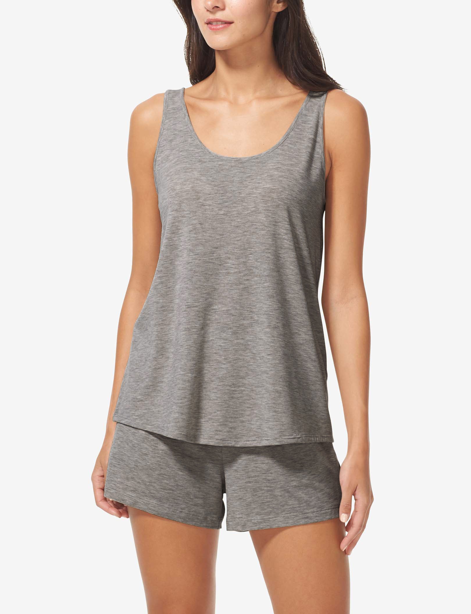 Women's Second Skin Sleep Tank & Short Basic Set::Medium Heather Grey