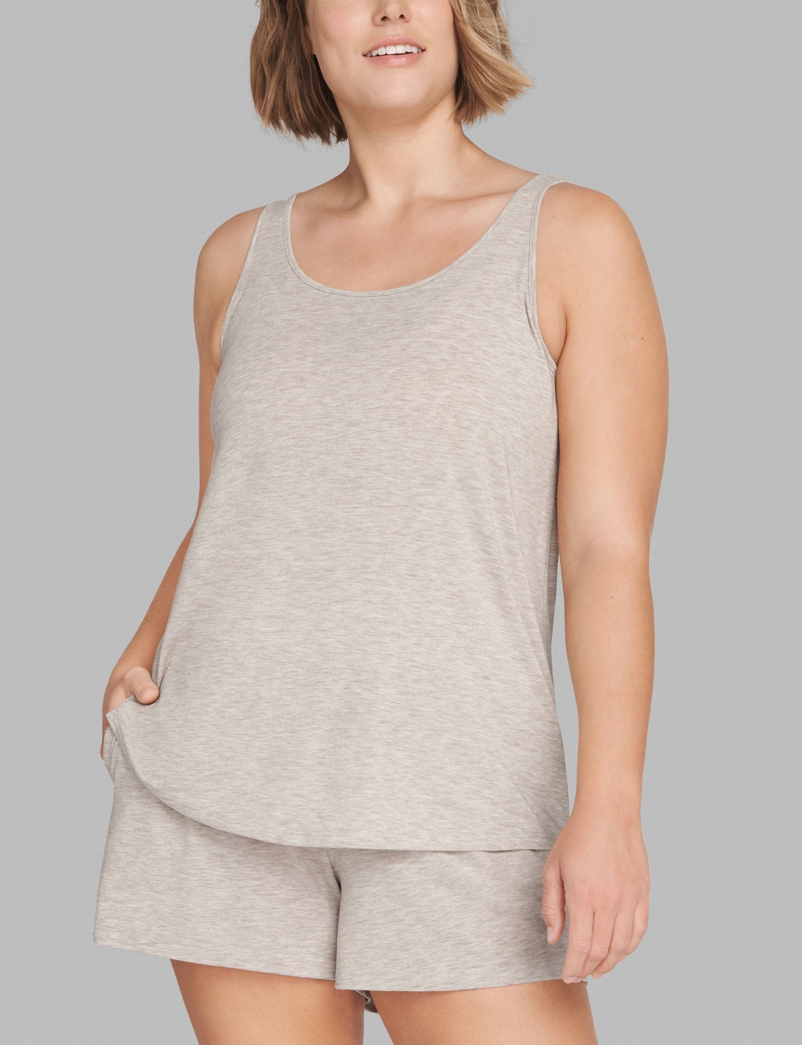 Women's Second Skin Sleep Tank & Short Set::Dove Heather