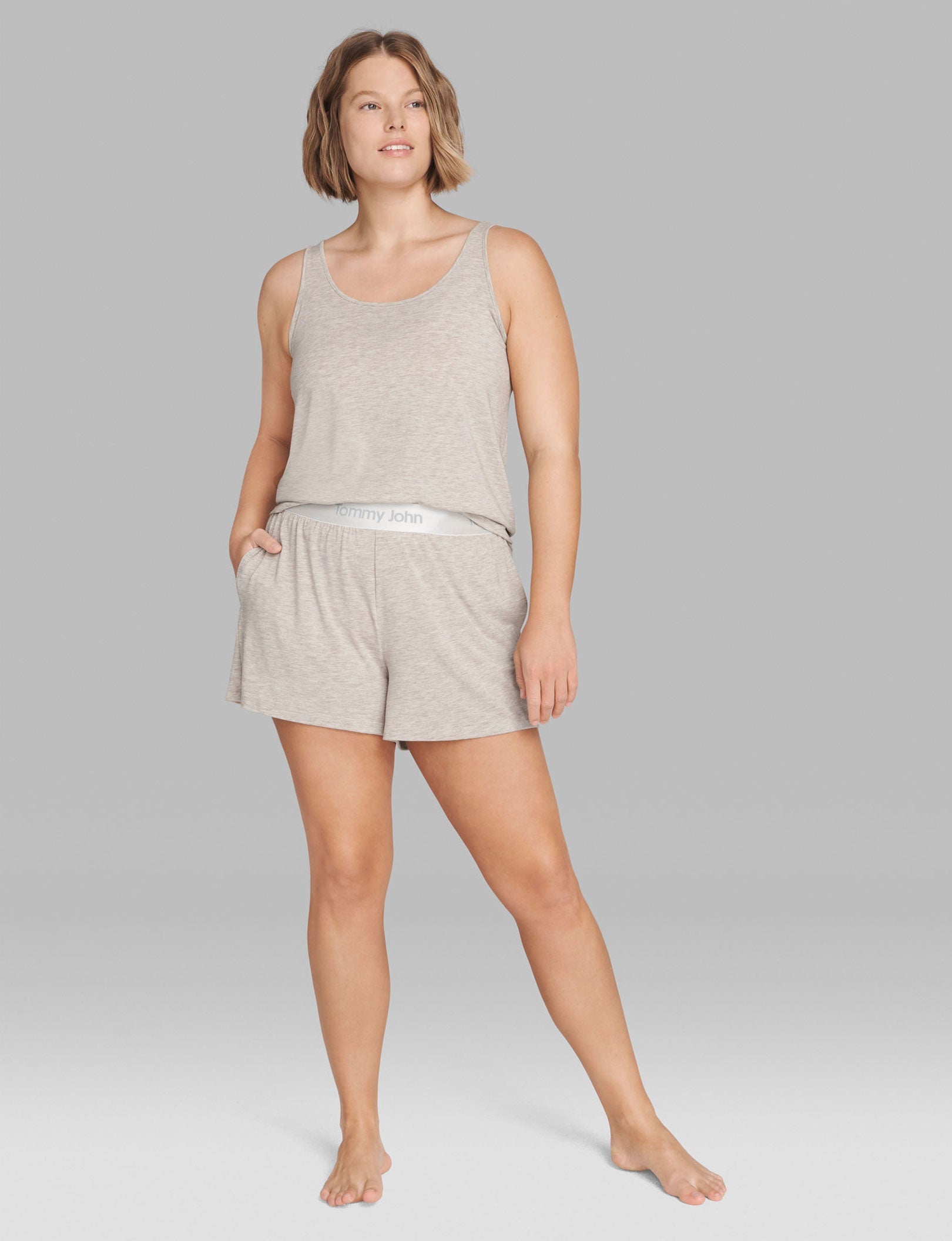 Women's Second Skin Sleep Tank & Short Set::Dove Heather