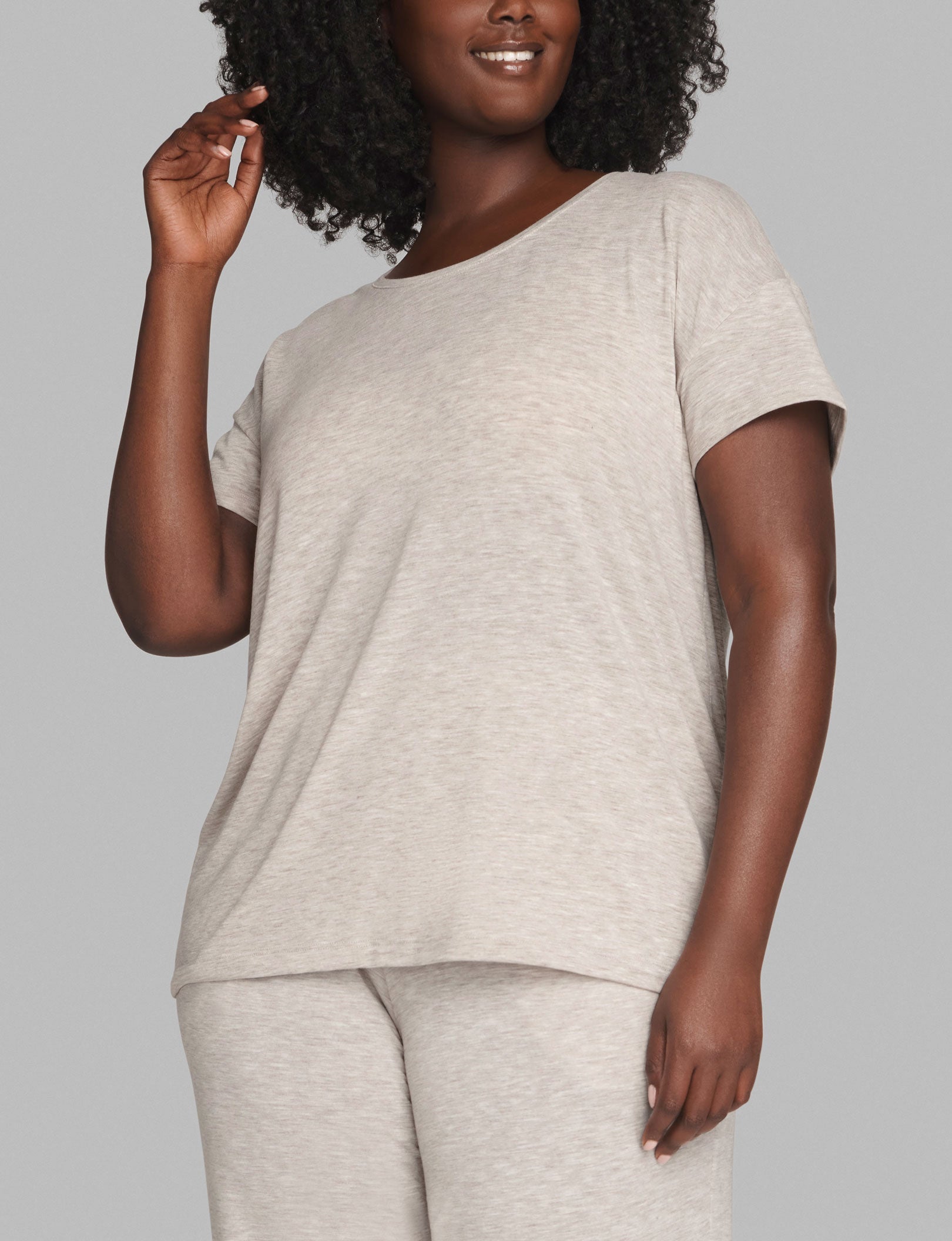 Women's Second Skin Sleep Tee & Short Basic Set::Dove Heather