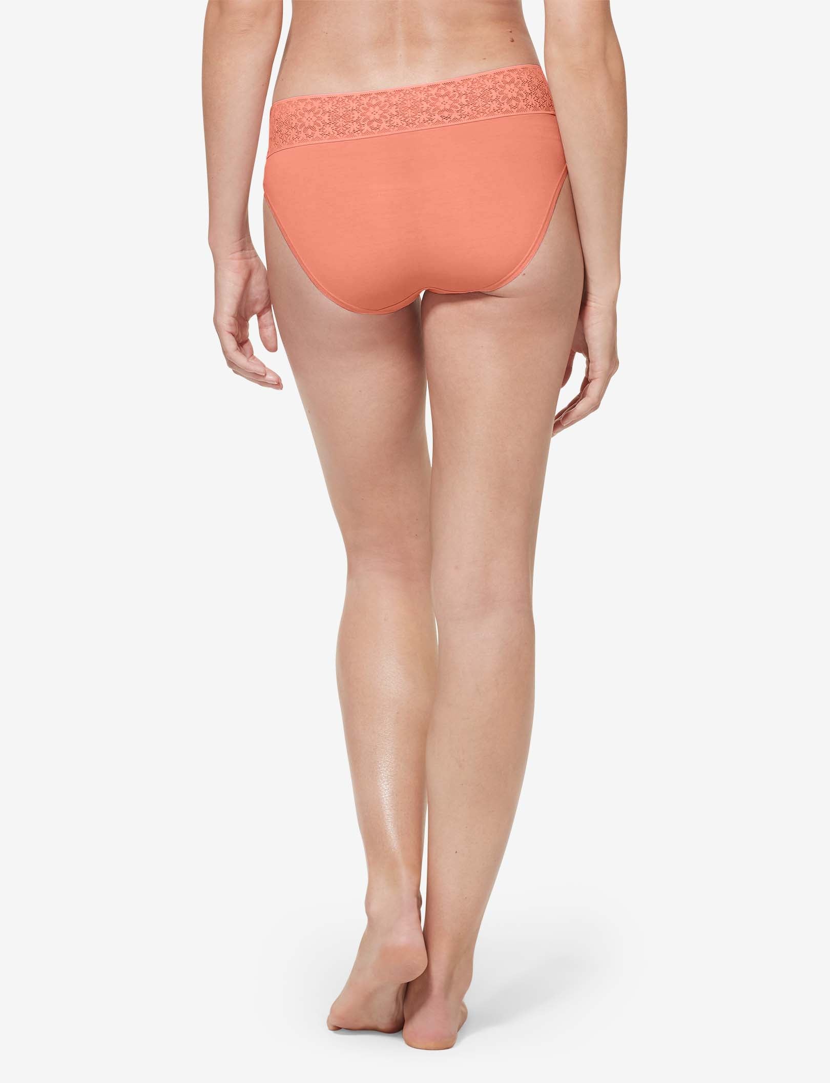 Women's Cool Cotton Brief, Lace Waist::Peach Lace Waist