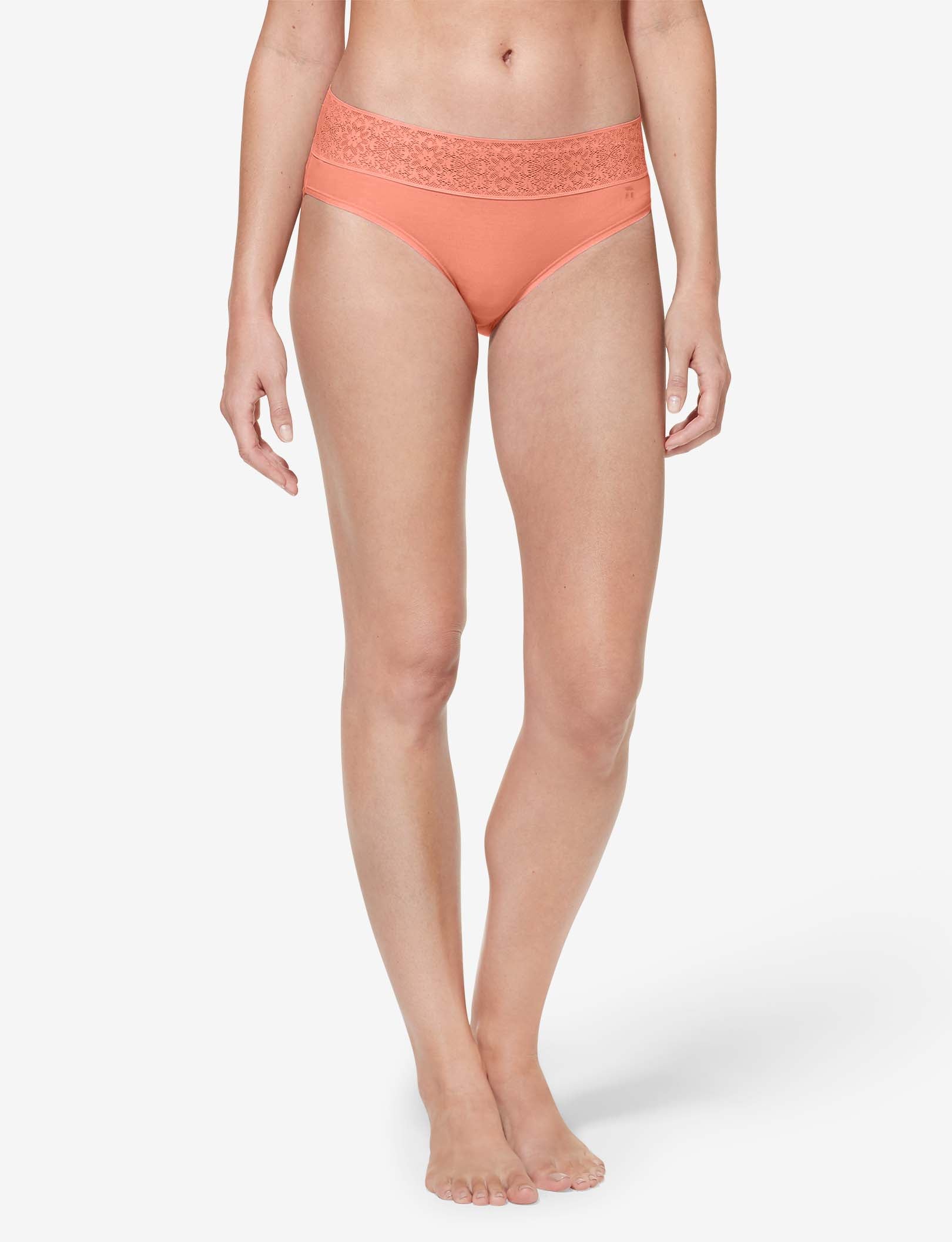 Women's Cool Cotton Brief, Lace Waist::Peach Lace Waist