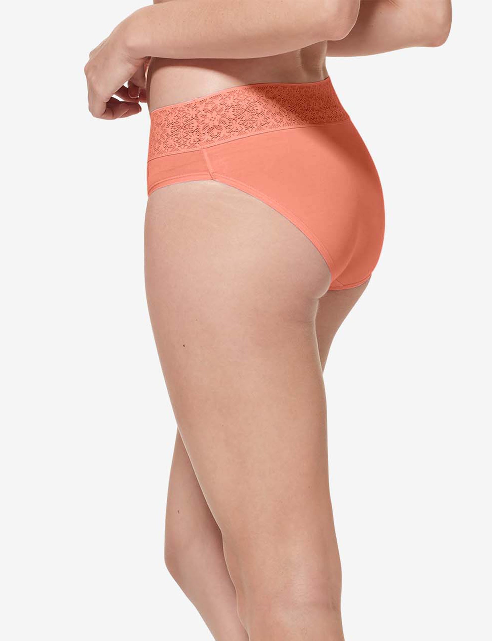 Women's Cool Cotton Brief, Lace Waist::Peach Lace Waist