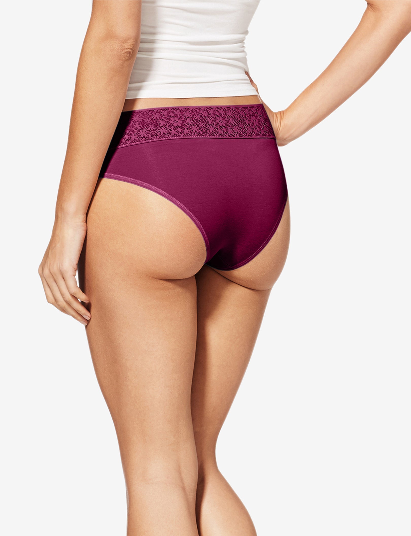 Women's Cool Cotton Cheeky, Lace Waist::Purple Potion Lace Waist
