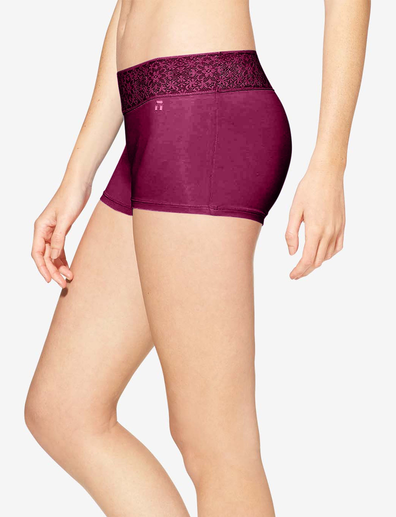 Women's Cool Cotton Boyshort, Lace Waist::Purple Potion Lace Waist