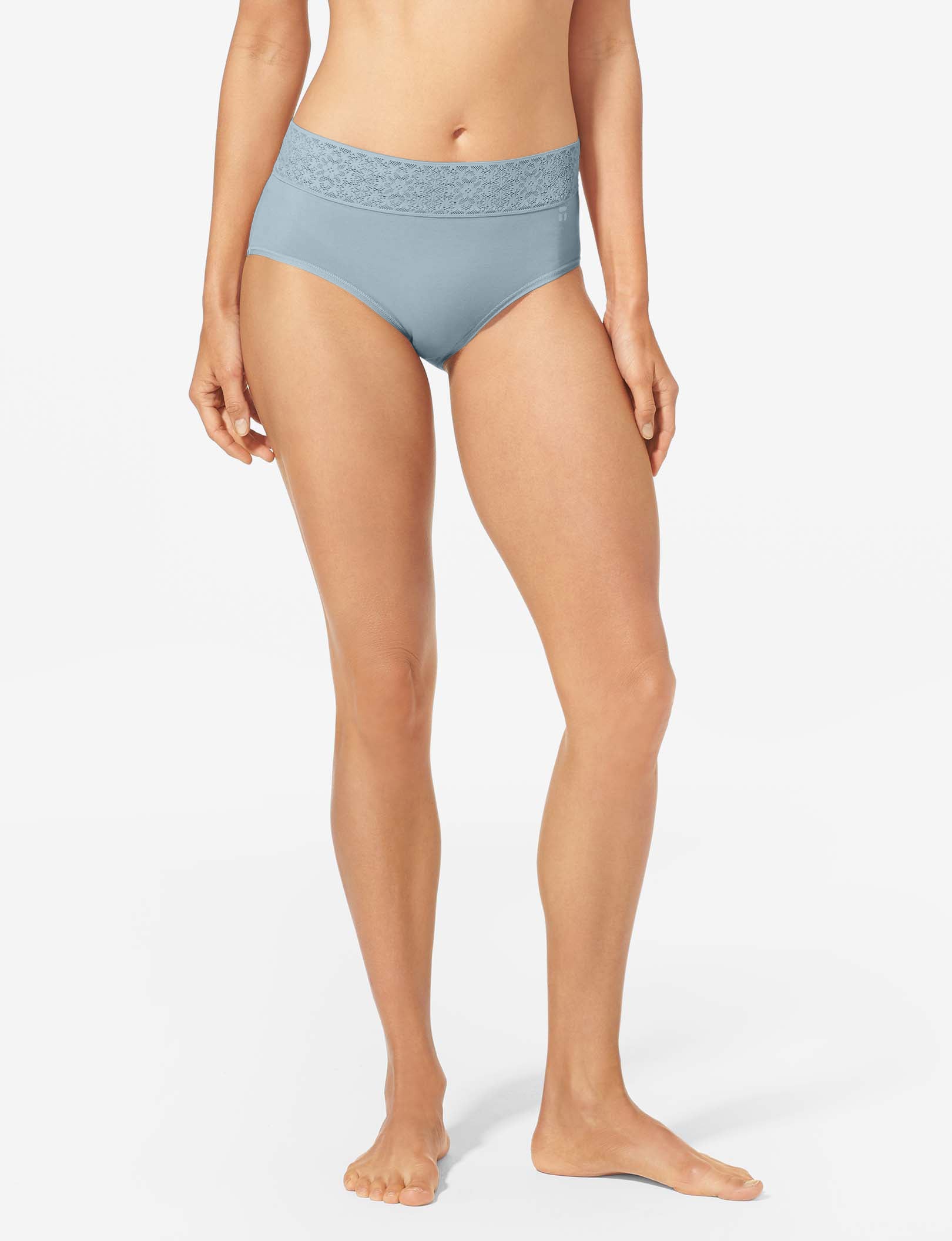 Women's Cool Cotton High Rise Brief, Lace Waist::Plein Air Lace Waist