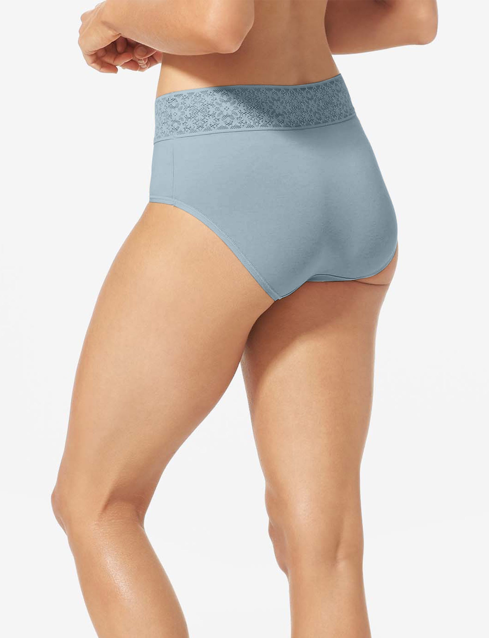 Women's Cool Cotton High Rise Brief, Lace Waist::Plein Air Lace Waist
