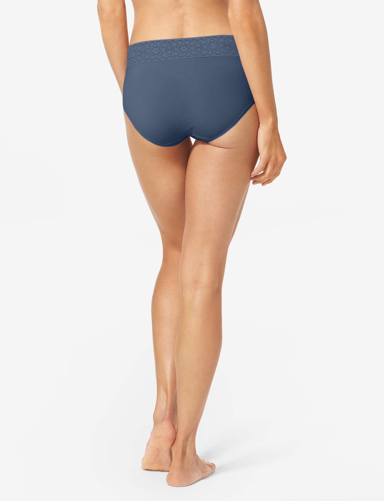 Women's Cool Cotton High Rise Brief, Lace Waist::Bering Sea Lace Waist