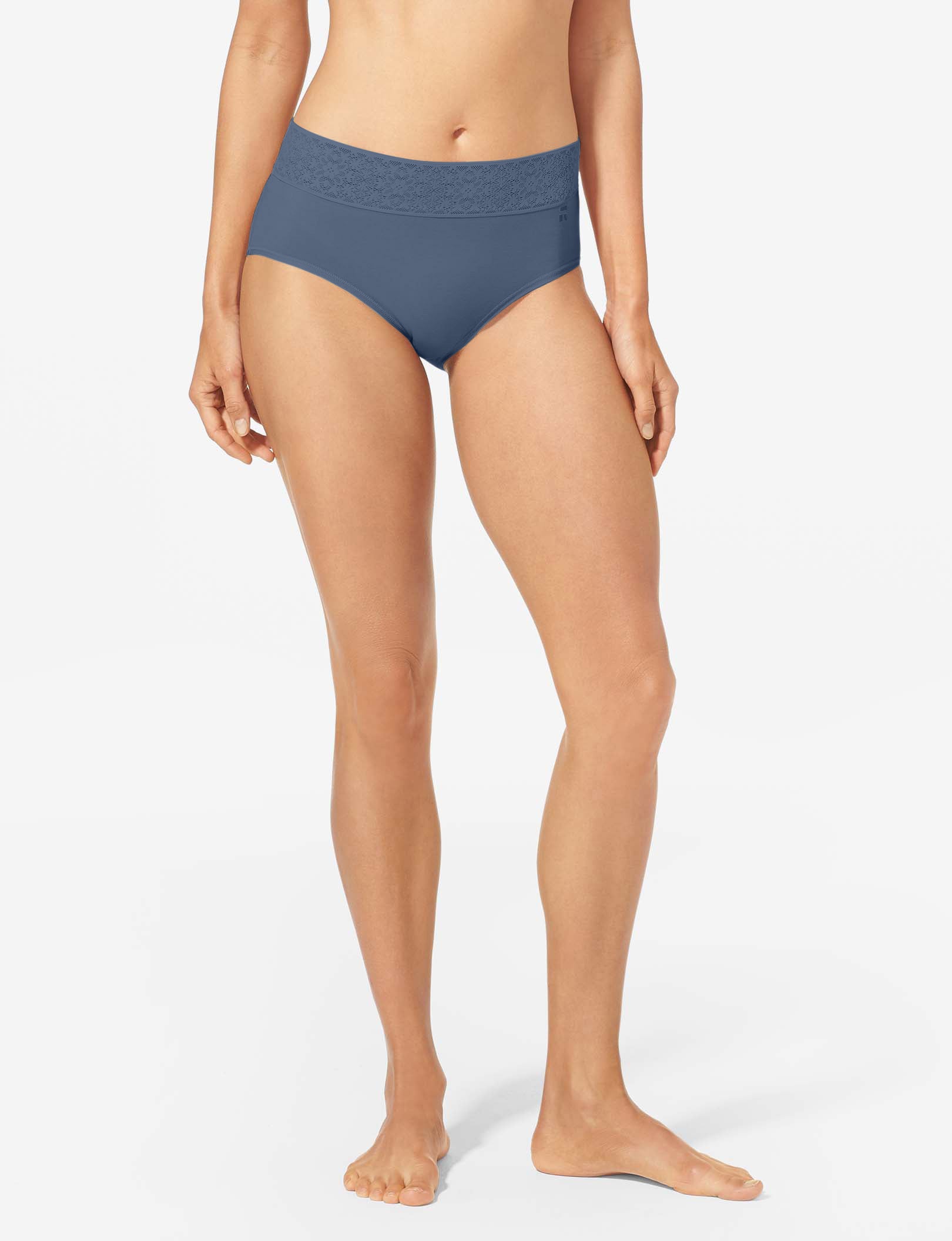 Women's Cool Cotton High Rise Brief, Lace Waist::Bering Sea Lace Waist