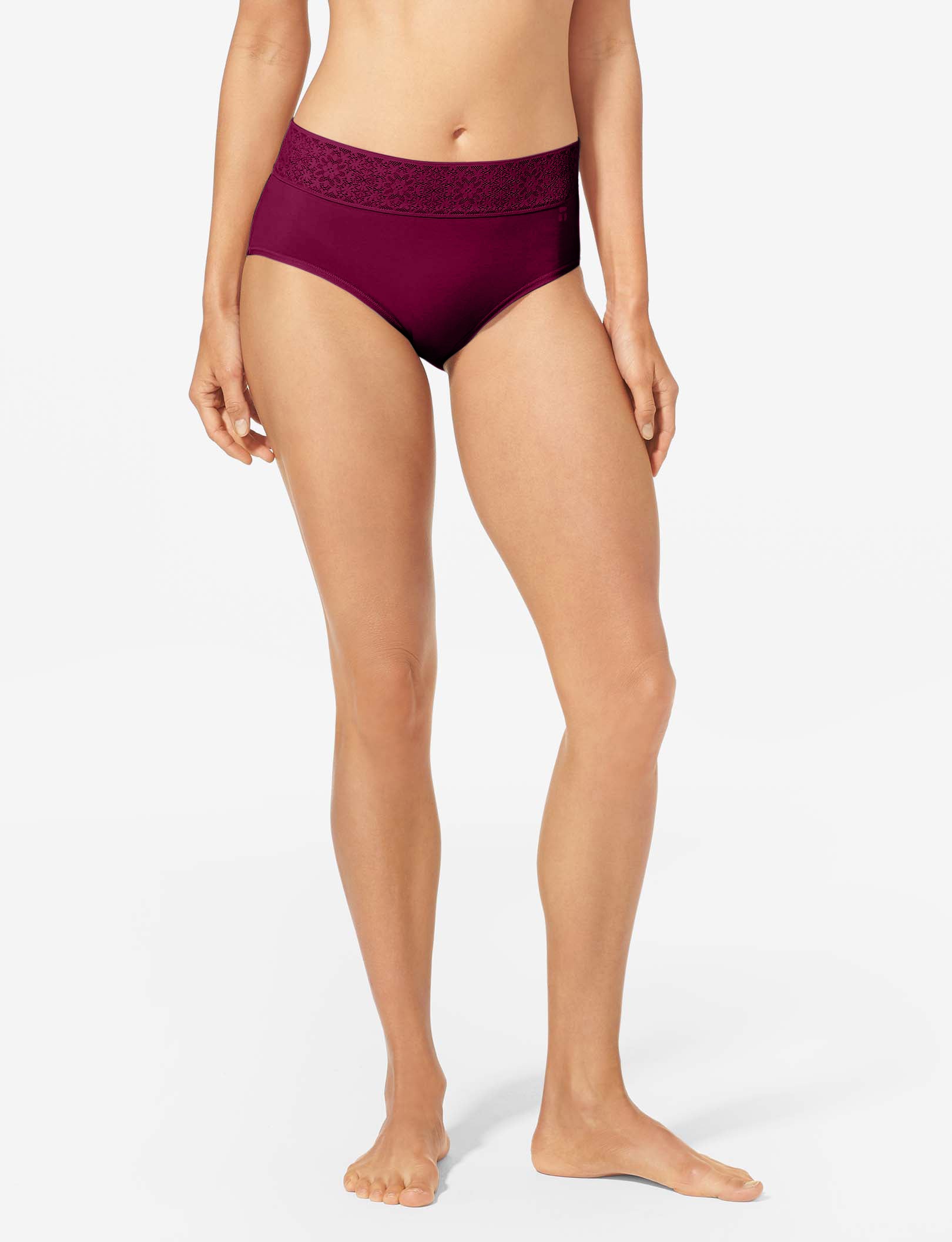 Women's Cool Cotton High Rise Brief, Lace Waist::Purple Potion Lace Waist