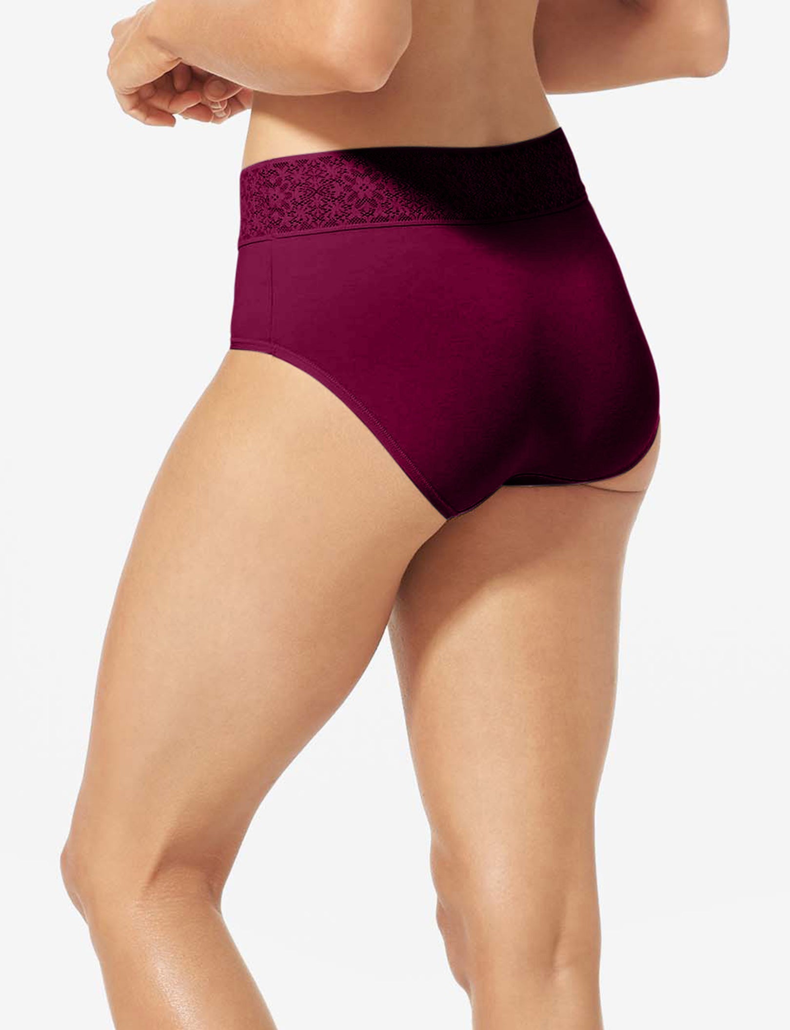 Women's Cool Cotton High Rise Brief, Lace Waist::Purple Potion Lace Waist