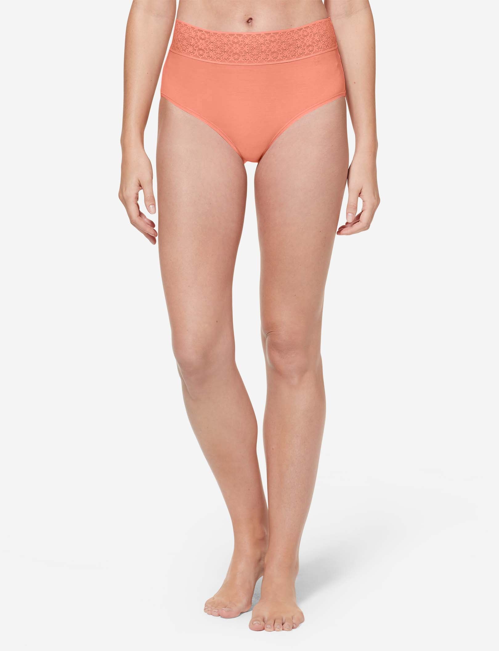 Women's Cool Cotton High Rise Brief, Lace Waist::Peach Lace Waist