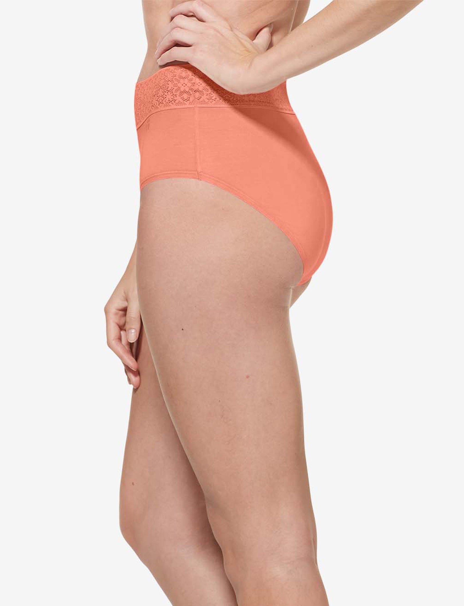 Women's Cool Cotton High Rise Brief, Lace Waist::Peach Lace Waist