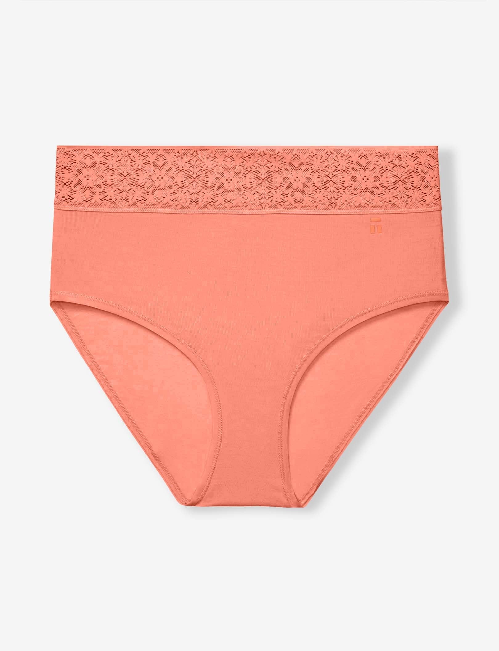 Women's Cool Cotton High Rise Brief, Lace Waist::Peach Lace Waist