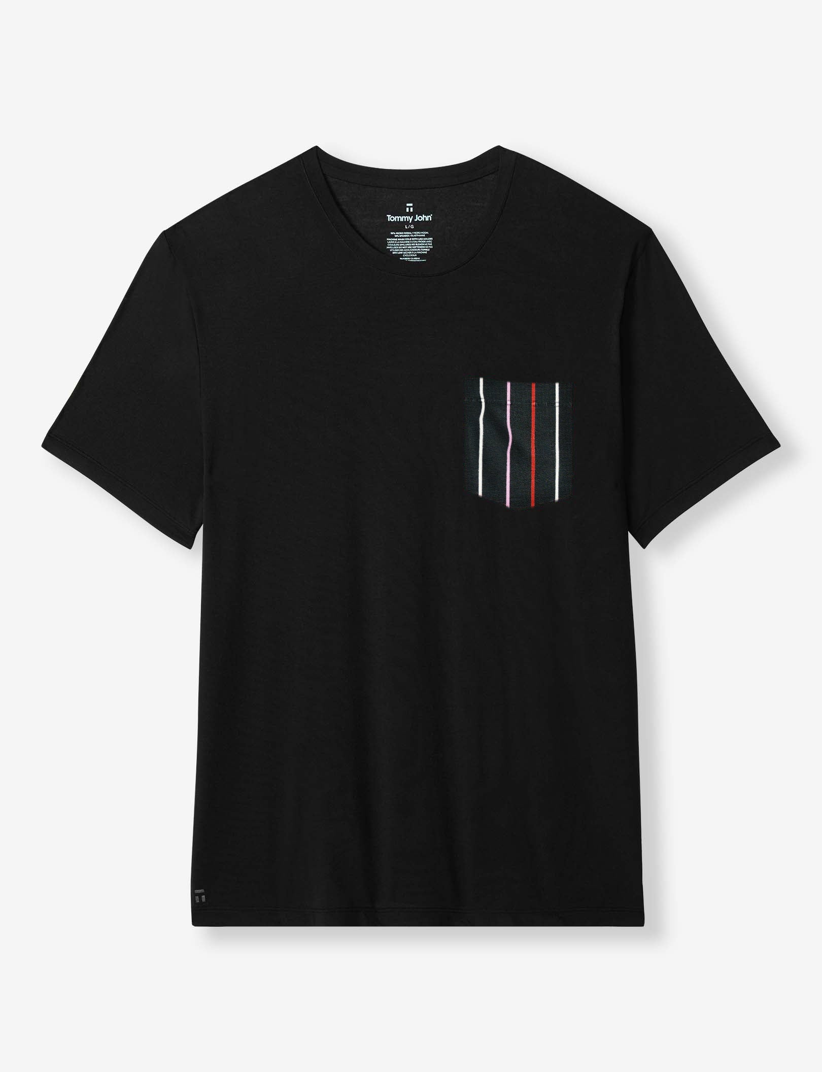 Second Skin Sleep Crew Neck Pocket Tee::Black/Stripe Pocket