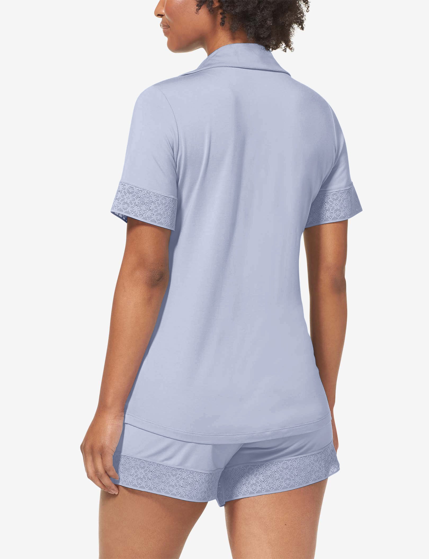 Women's Pajama Short Sleeve Top, Lace Trim::Kentucky Blue
